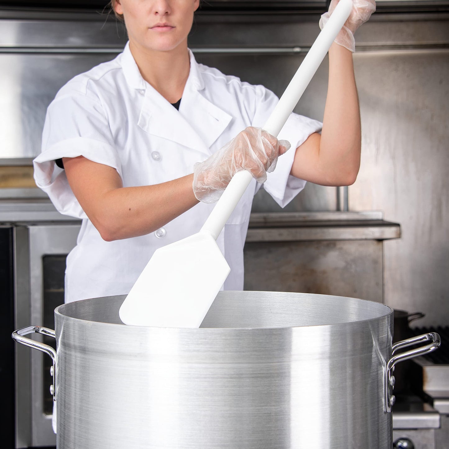 Sparta Nylon Paddle Mixing Scraper, Food Safe, Waterproof with Long Handle for Large Batch Cooking and Cleaning, 48 Inches, White