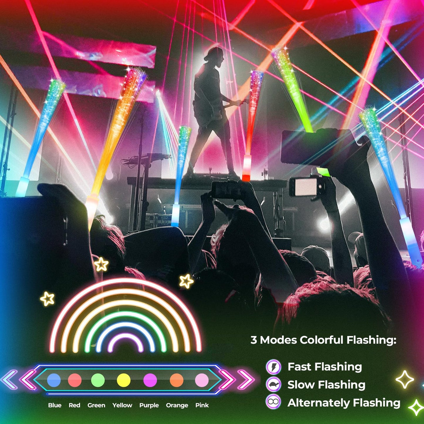 SHQDD 28 PCS Glow Fiber Wands, LED Party Favors, LED Light Wands, Glow in The Dark Party Supplies, LED Flashing Sticks, Fiber Optic Light Wand Stick for Party, Wedding Favors