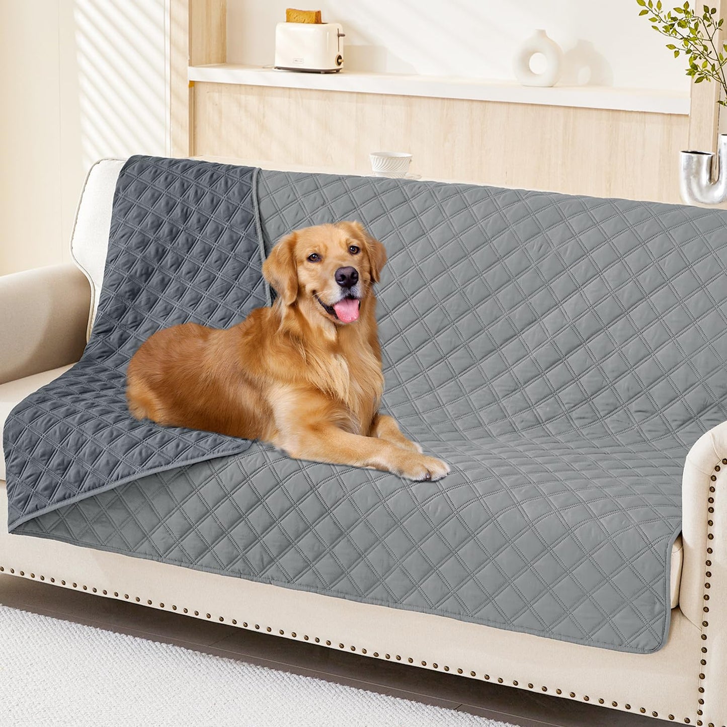 smiry Waterproof Dog Bed Cover Blanket, Leakproof Reversible Sofa Cover Couch Cover, Washable Pet Blanket for Sofa, Couch, Furniture (68x82 Inch, Grey/Dark Grey)