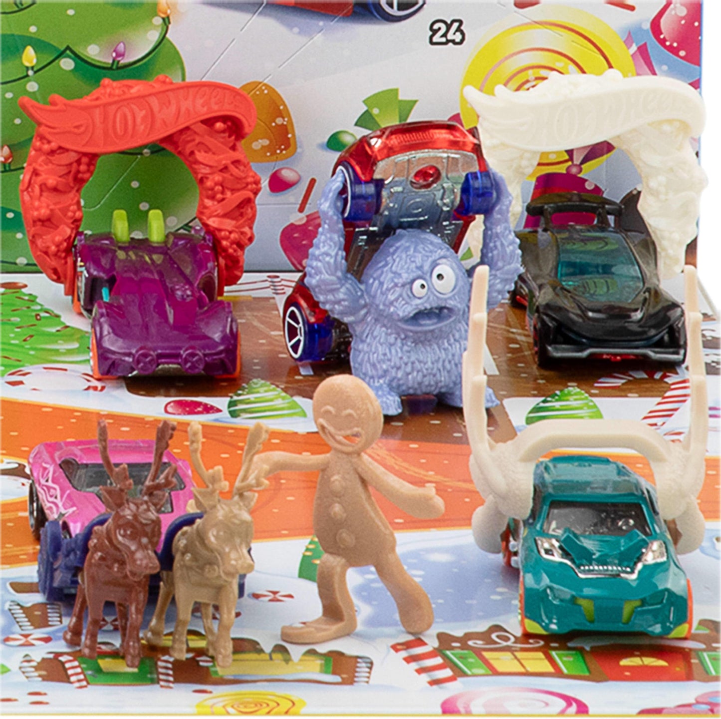 Hot Wheels Toy Cars & Playset, 2025 Advent Calendar with 10 Vehicles in 1:64 Scale, 10 Ornament Clips & 14 Winter-Themed Accessories