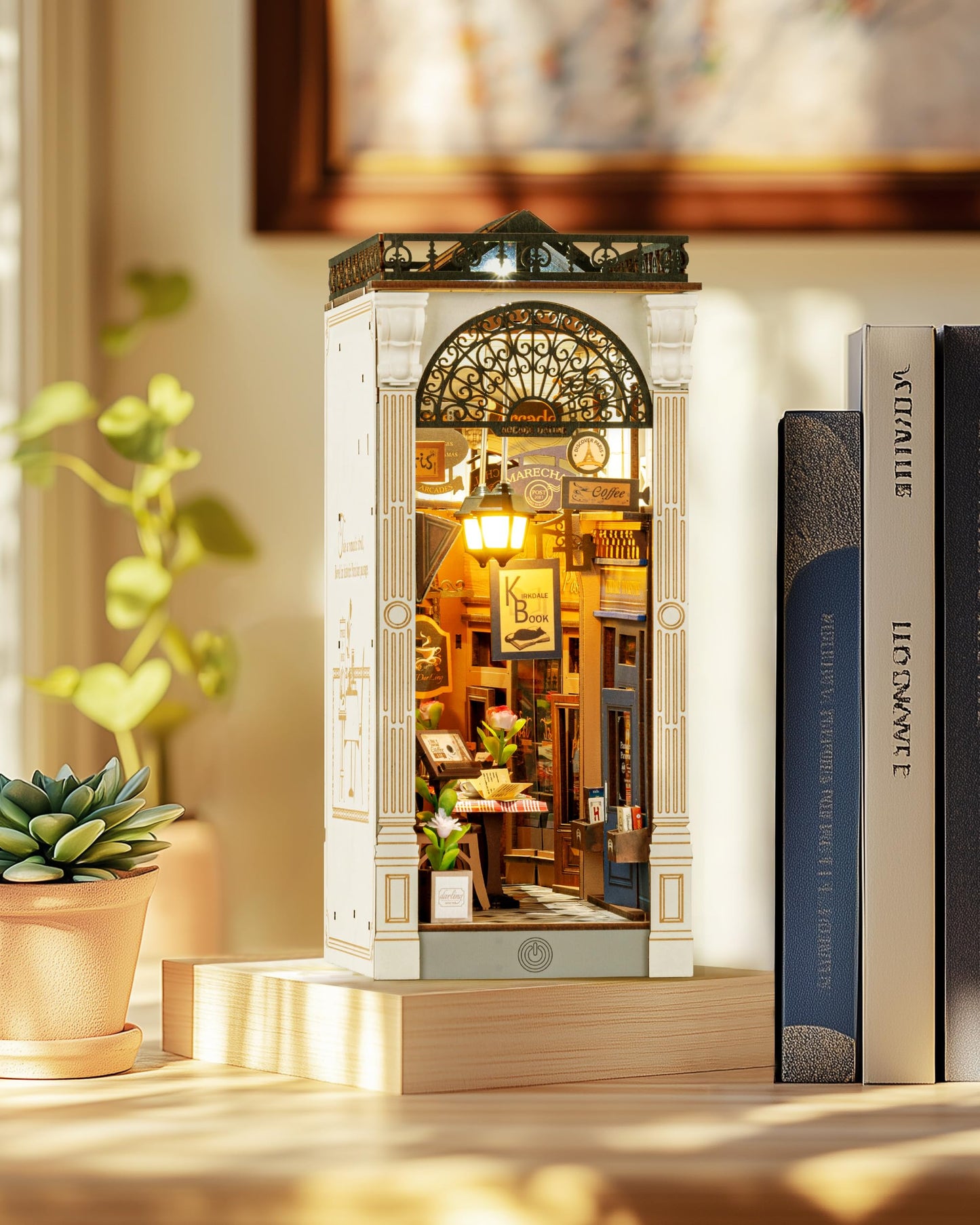 Rolife DIY Book Nook Kit for Adults European Arcade Street Scene, Miniature House Kits 3D Wooden Puzzle Booknook with LED Lighting, Home Decor Craft Creative Gift for Mom Dad Teens