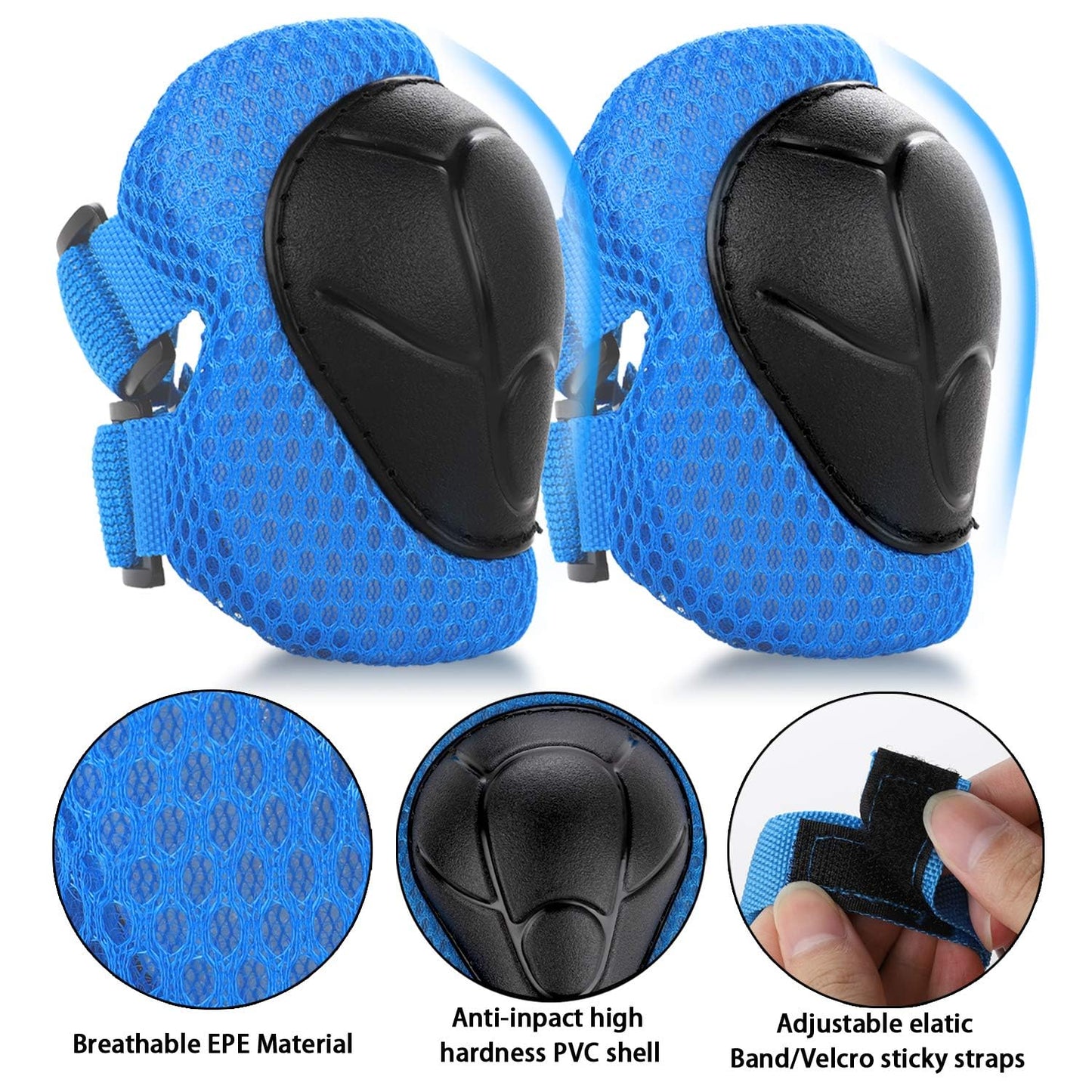 Helmet Pad Set, Kids Bike Helmet Set Skateboard Knee Pads, Protective Gear Set Adjustable for Girls Kids 3-10 Years Old (Blue)