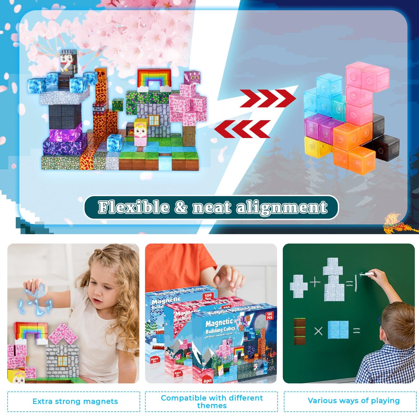 GraceDuck Magnetic Blocks 150 PCS Build Dark Swordsman's Forest Castle - Magnetic Building Blocks Cubes STEM Sensory Toys for Kids Birthday Gifts for 3 4 5 6 7 8 9 10 Year Old Boys Girls Toys