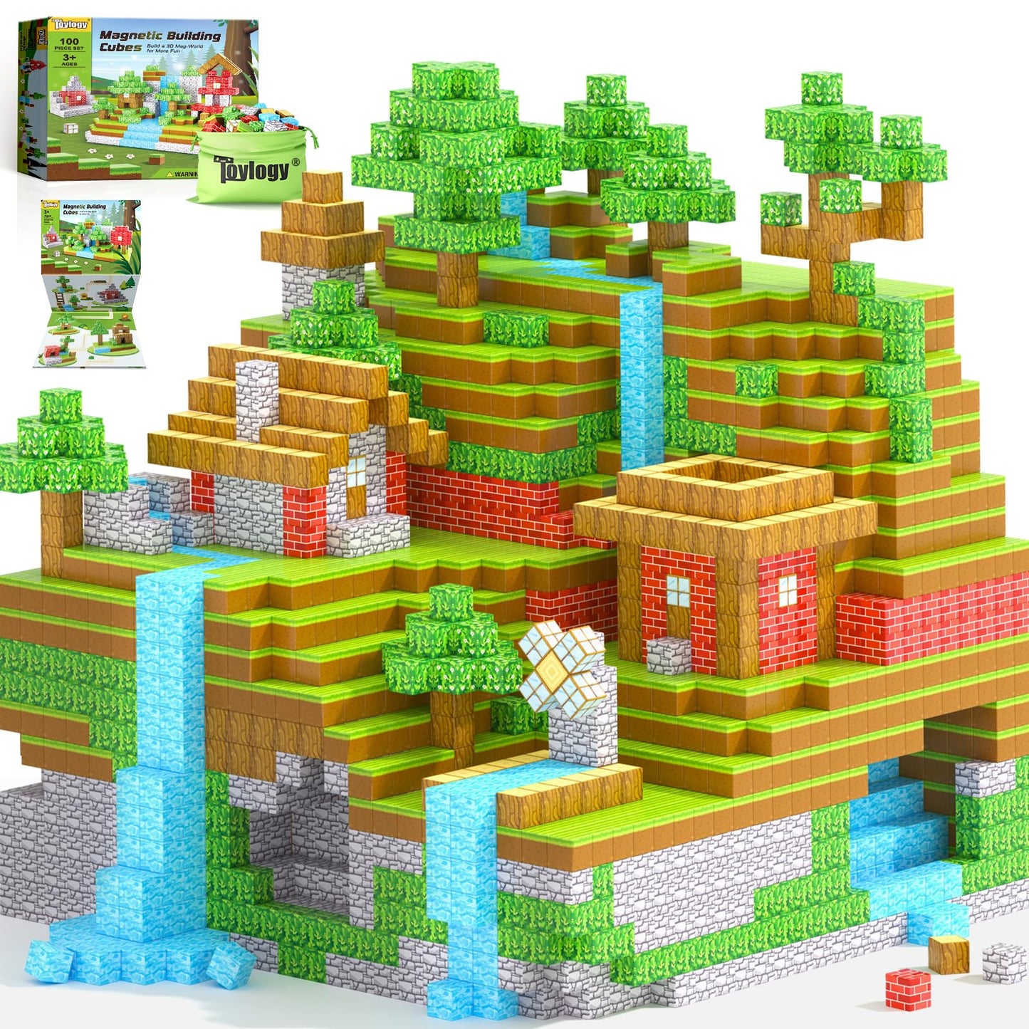 100PCS Magnetic Blocks-Build Mine Magnet World Forest Edition Toddler Toys for 3+ Years Old Boys, Magnetic Tiles Sensory Building Toys for Toddlers Gifts for Boys Age 4-6 5-7, Creative Kids Games