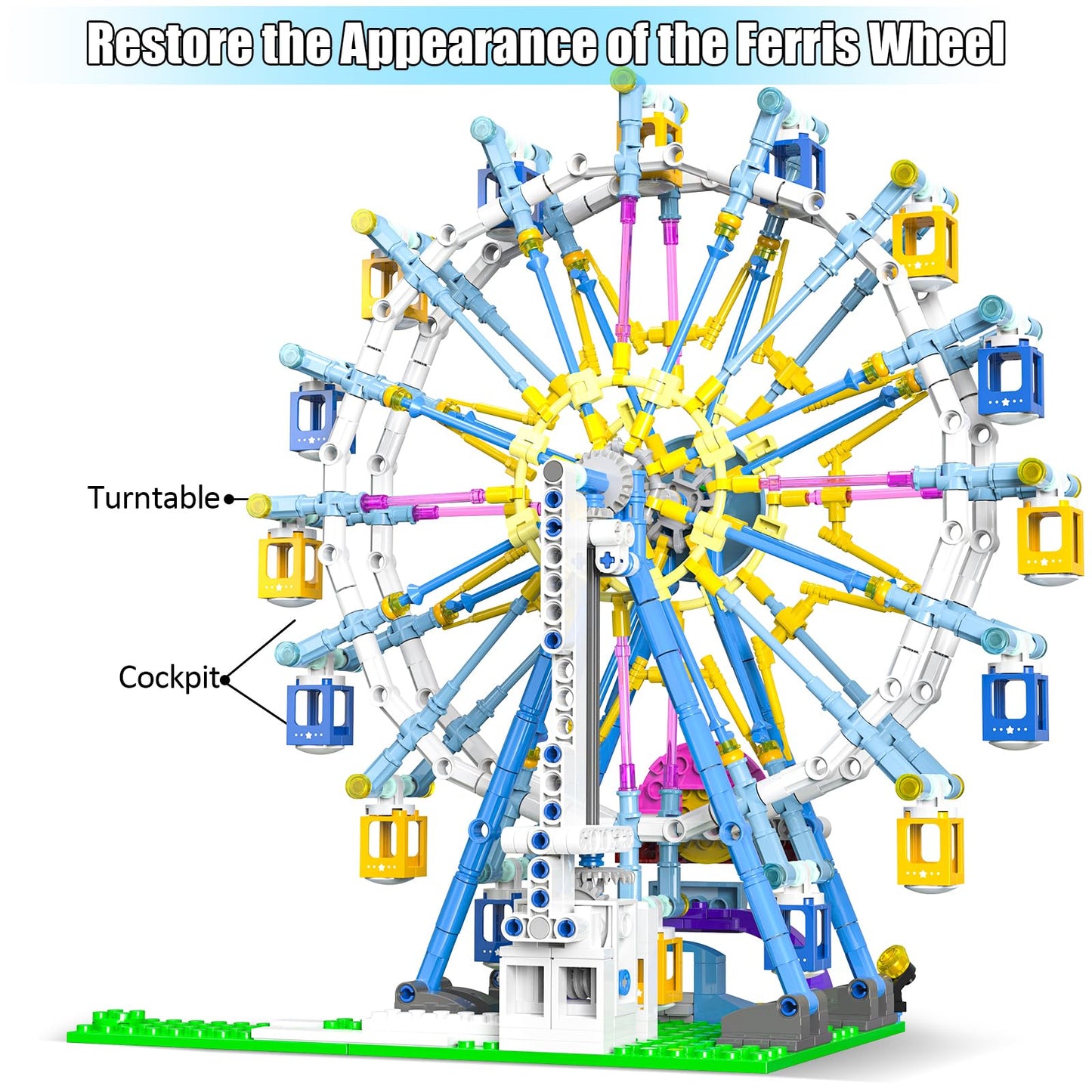 2025 Newly Upgrade Ferris Wheel Building Set with Fairy Light, Two-Way Rotating Ferris Wheel Building Blocks Set of 813 PCS, Amusement Park Model Kit for Kids Ages 8+, Ideas Gift for Boys and Girls