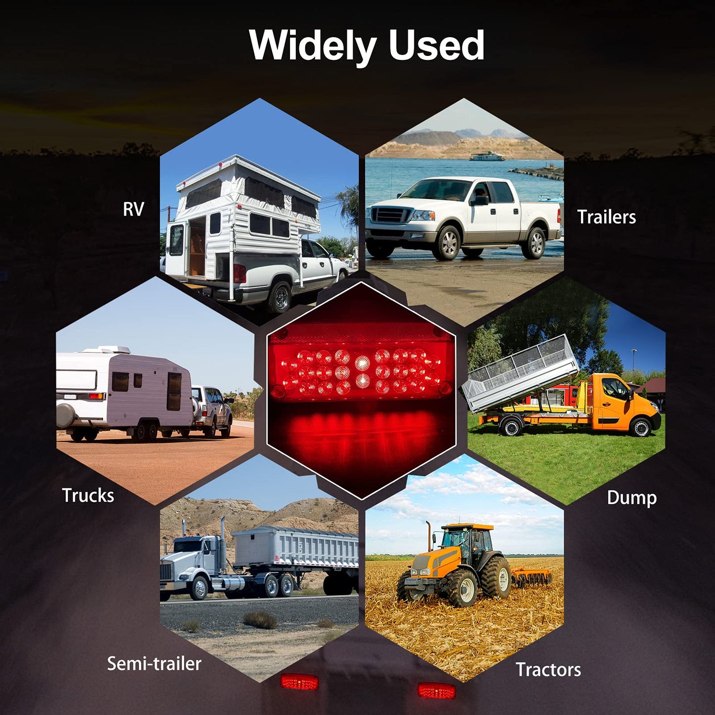 53 LED RED RV Camper Tail Light RV Replacement Brake Stop Turn RV Exterior Light Trailer Light With Red Reflex Surface Mount White Base Brackets Holder Lights For Campers