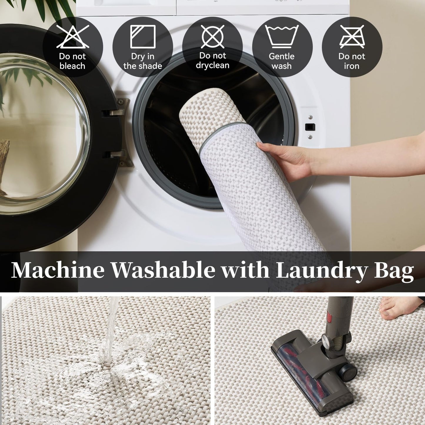 MontVoo Chenille Bath Mat Super Absorbent Bathroom Mat Non Slip Bath Mats for Bathroom Tightly Woven Machine Washable Bathroom Rug Low Pile Fit Under Door,Front of Shower,Bathtub Beigewhite 24"x36"