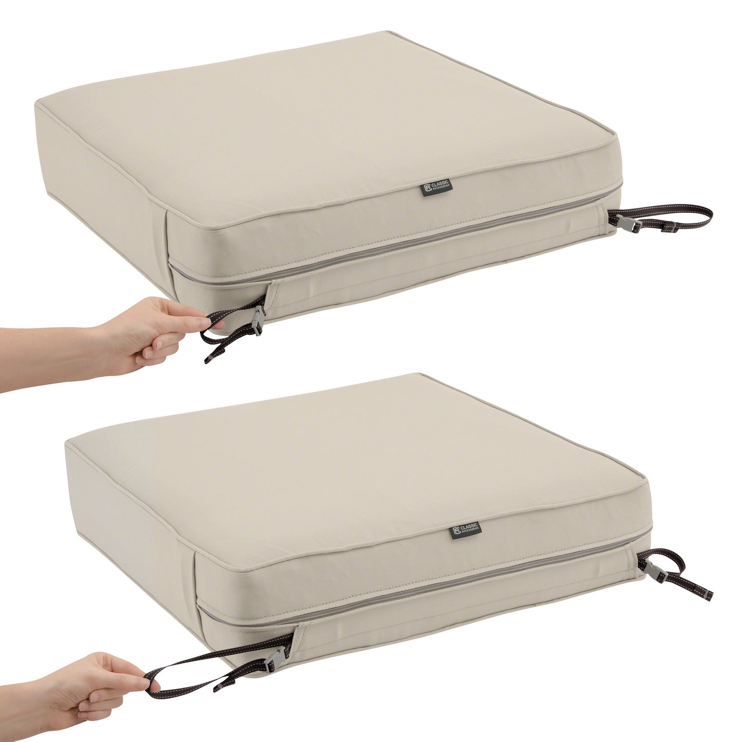 Classic Accessories 60-022-010301-RT Montlake Patio Seat Cushion Slip Cover, Antique Beige, 25" x 27" x 5" Thick