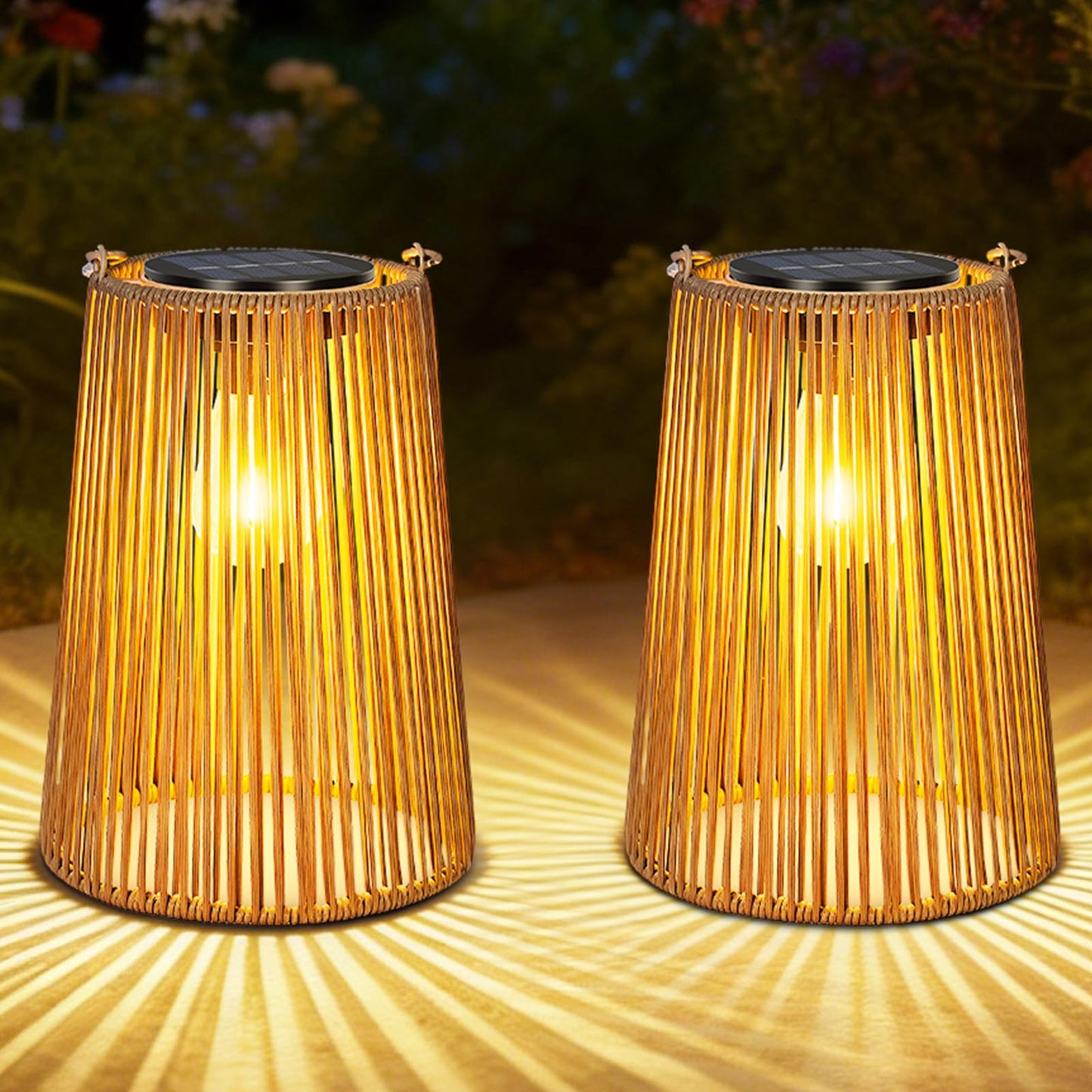 OUTONLIFE 2 Pack Solar Lanterns Outdoor Waterproof, Hanging Rattan Woven Solar Lights with Auto On/Off, Decorative Gifts for Garden, Yard, Patio, Tree, Porch, Lawn, Pathway & Outside Tabletop Decor