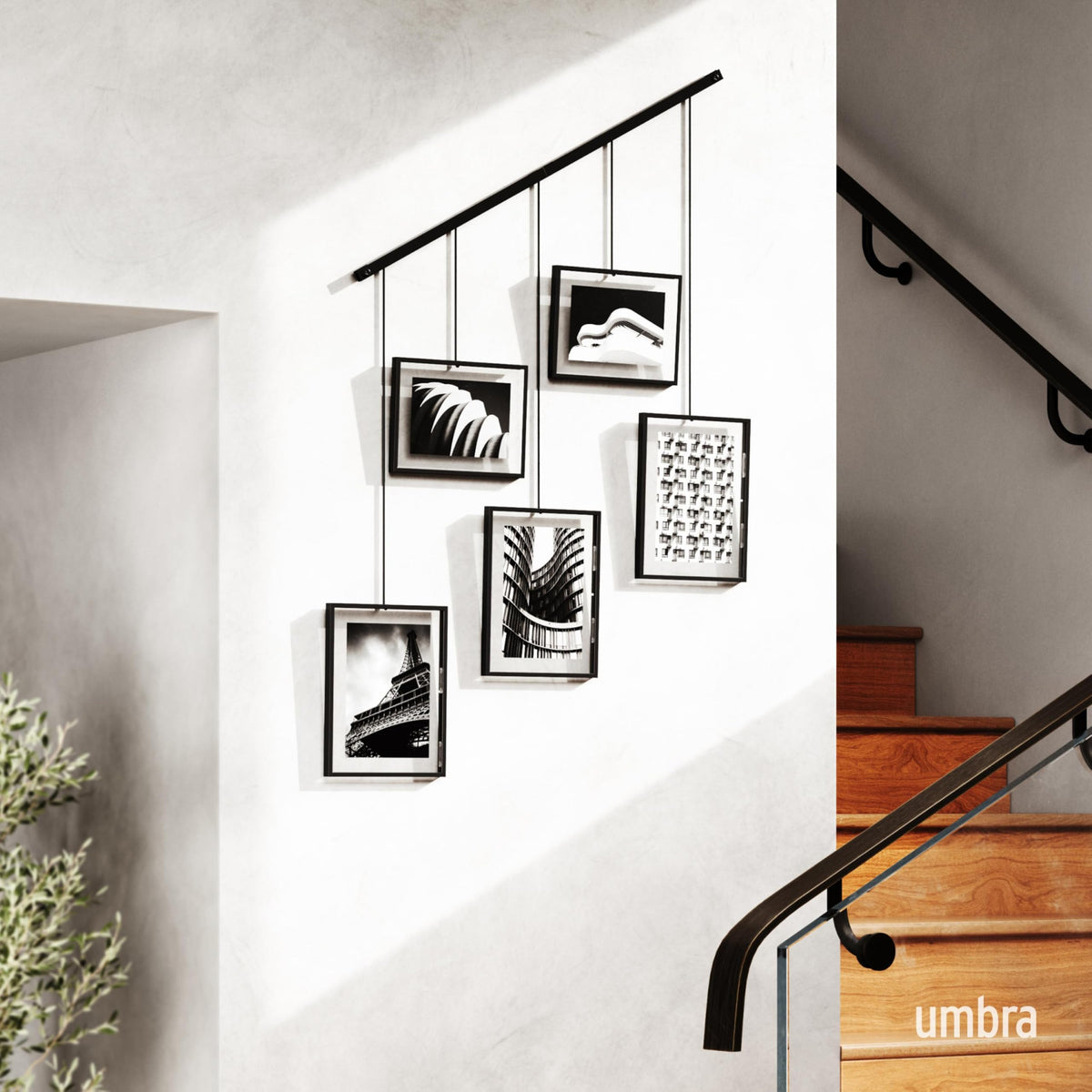 Umbra Exhibit Picture Frame Gallery Set, Adjustable Wall Collage Displays Five Photos (Two 4x6" and Three 5x7"), Set of 5, Black
