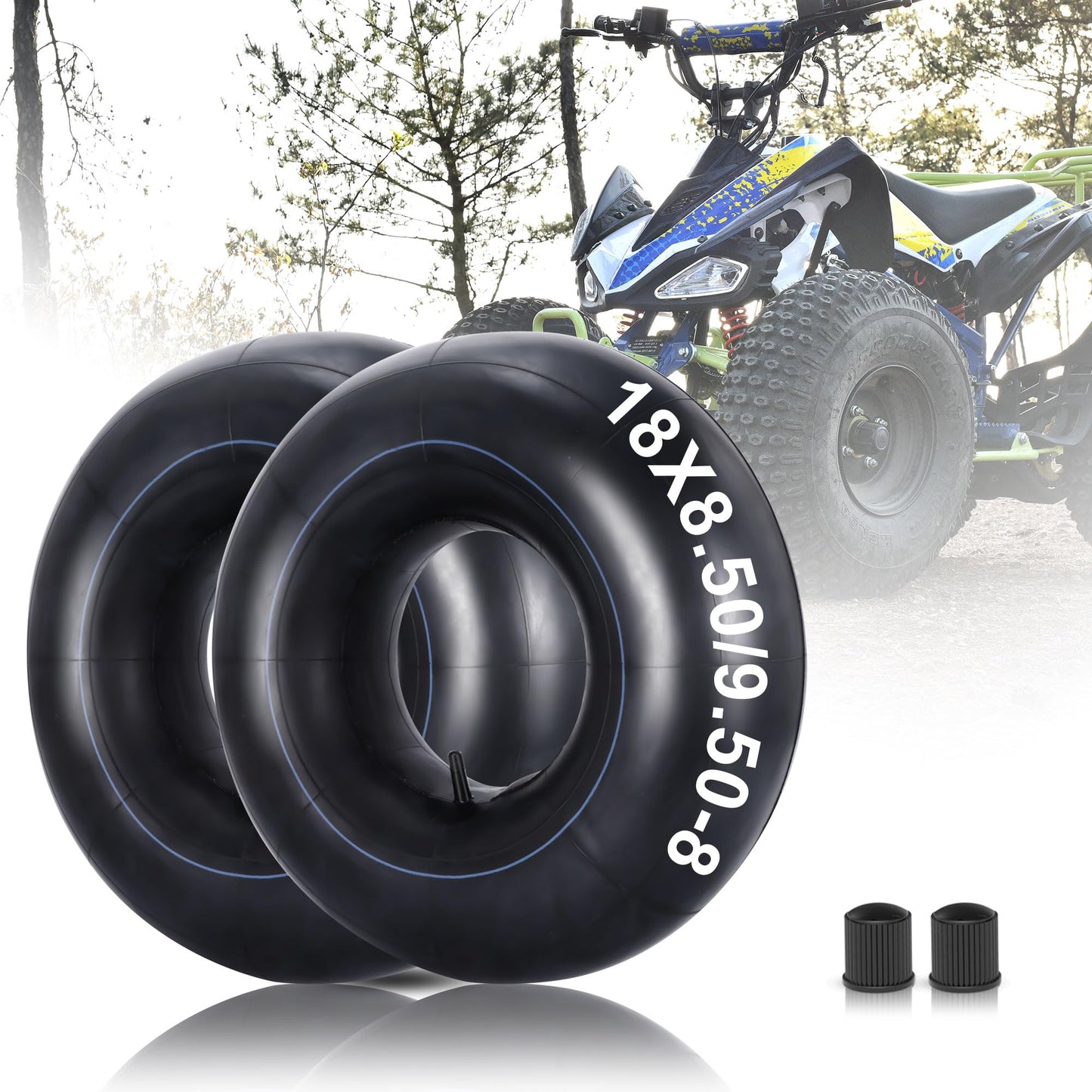 (2-Pack) 18x8.50/9.50-8 Inner Tube Replacement for Tractor Lawn Mower Golf Cart ATV Wheelbarrow Snowthrower, TR13 Straight Valve Stem