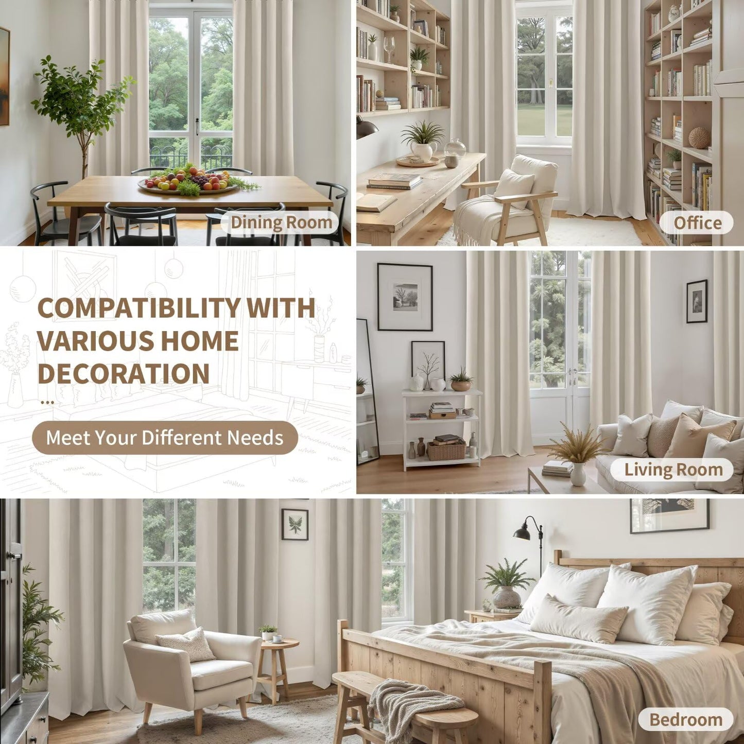 YoungsTex Blackout Curtains for Living Room - Linen Curtains 90 Inches Long Thermal Insulated Light Blocking Grommet Window Drapes for Bedroom, 2 Panels, 52x90 Inch