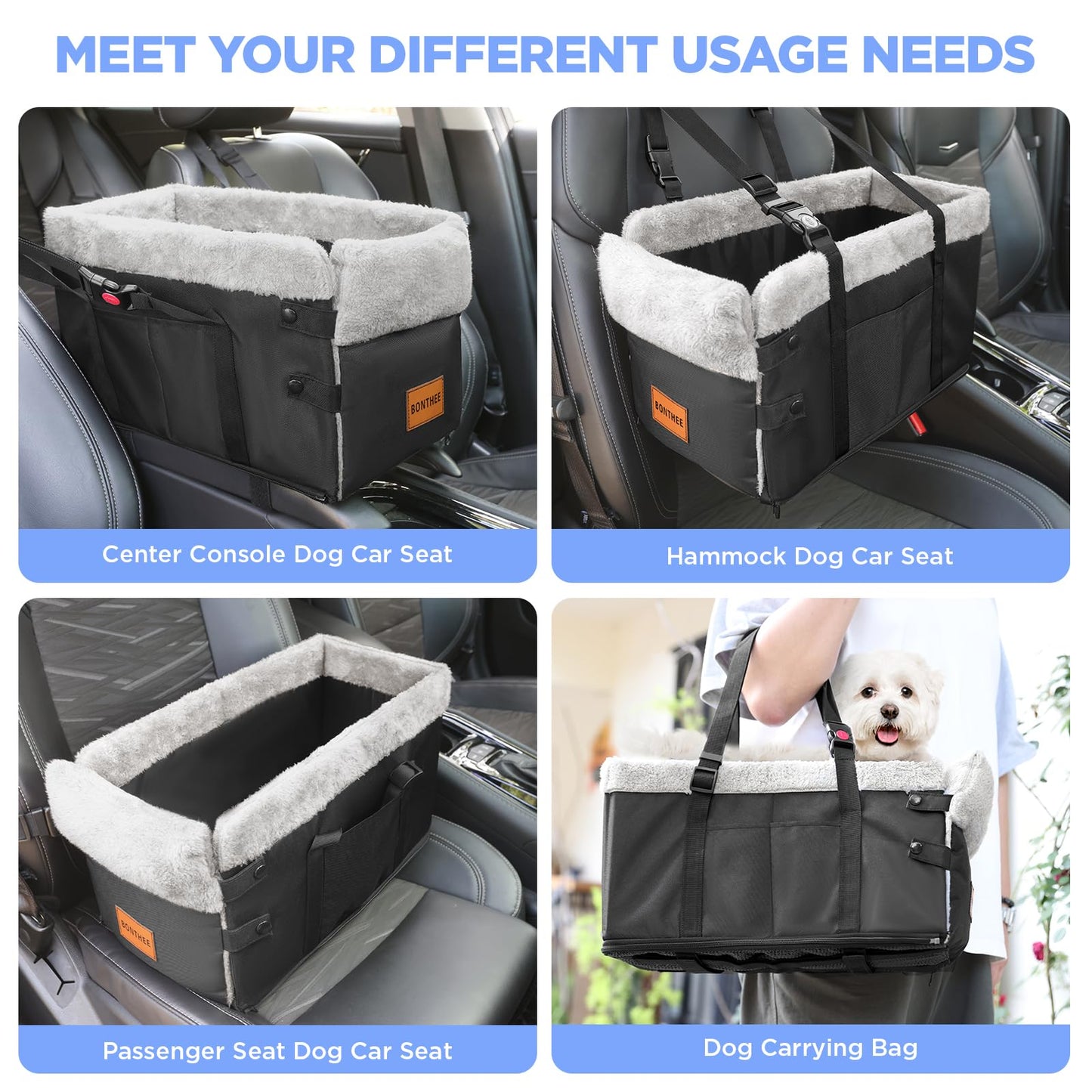 Console Dog Car Seat for Small Dogs,Small Dog Booster Seat for Car Washable Foldable Puppy Car Seat with Safe Protection Hooks Adjustable Straps and Storage Pocket Pet Up to 15lbs