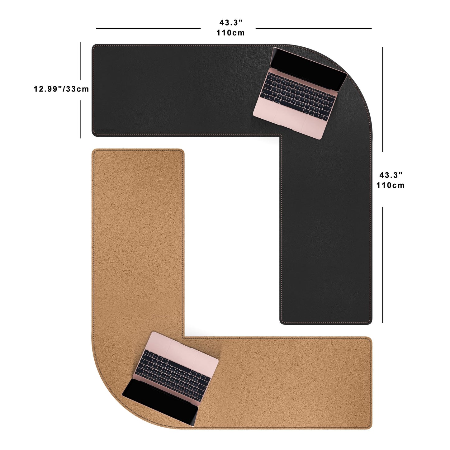 MAIDERN 43.3 Inch L Shaped Corner Desk Mat, Cork & Leather Dual Sided Desk Pad for Gaming Computer Office Home (Black) …