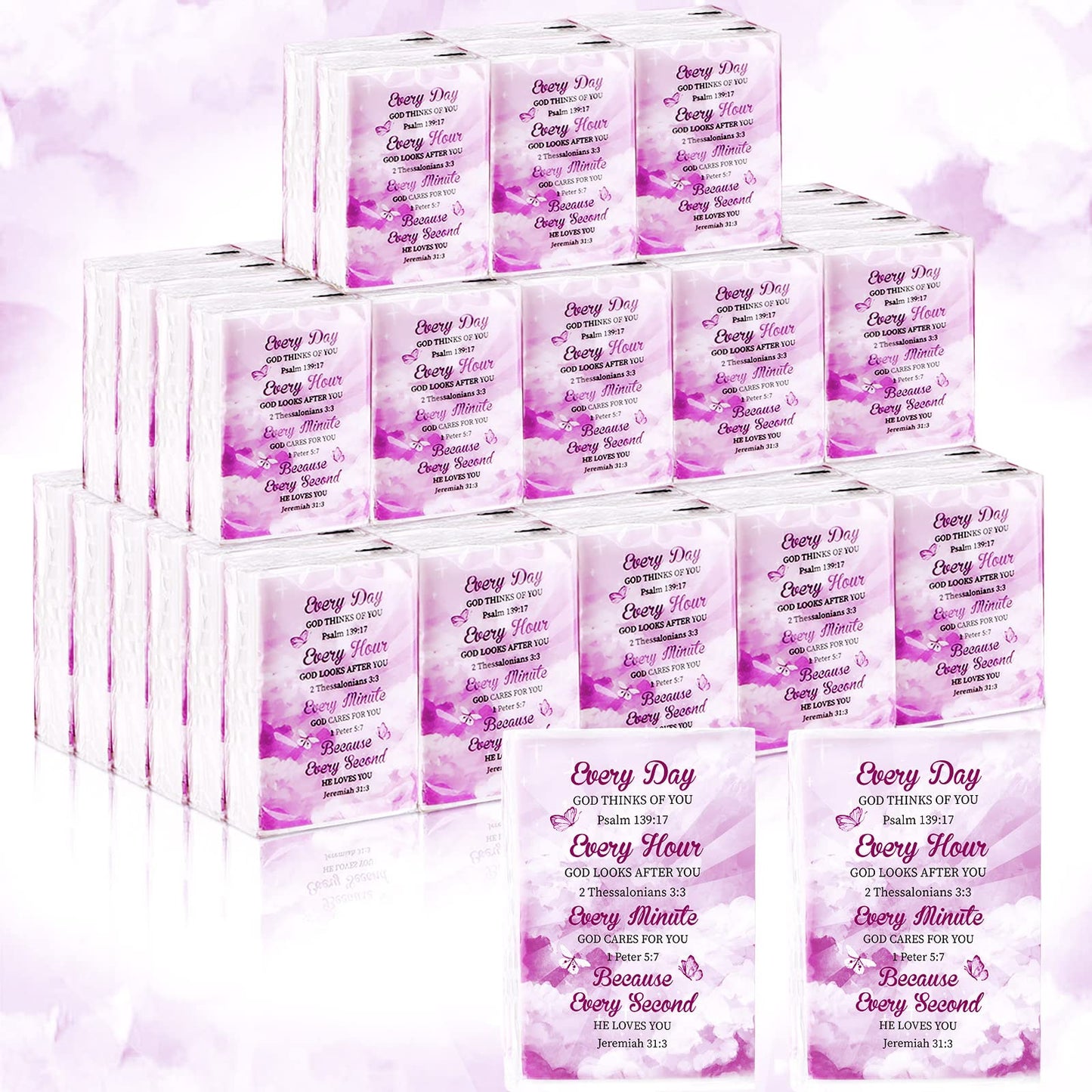 Yinder 120 Pack Christian Pocket Tissues Bulk Mothers Day Gifts for Church 3 Ply Bible Verse Travel Size Mini Facial Tissues Pocket Inspirational Religious Party Favor for Wedding Mothers Day Gift