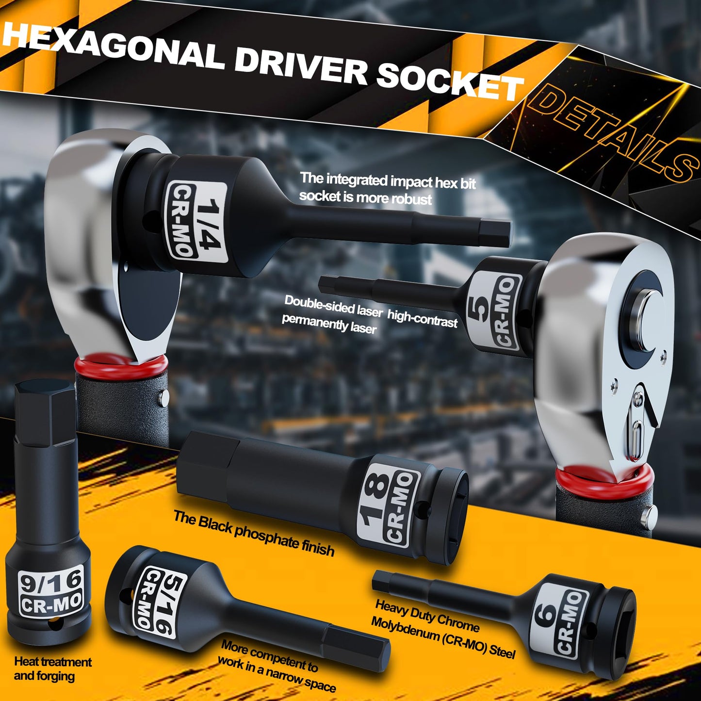 Aiourx 1/2" Drive Master Impact Hex Bit Socket Set, Metric & SAE, 20-Piece Impact Allen Bit Socket Set, 5mm - 19mm & 1/4" - 3/4", Heavy Duty Storage Case