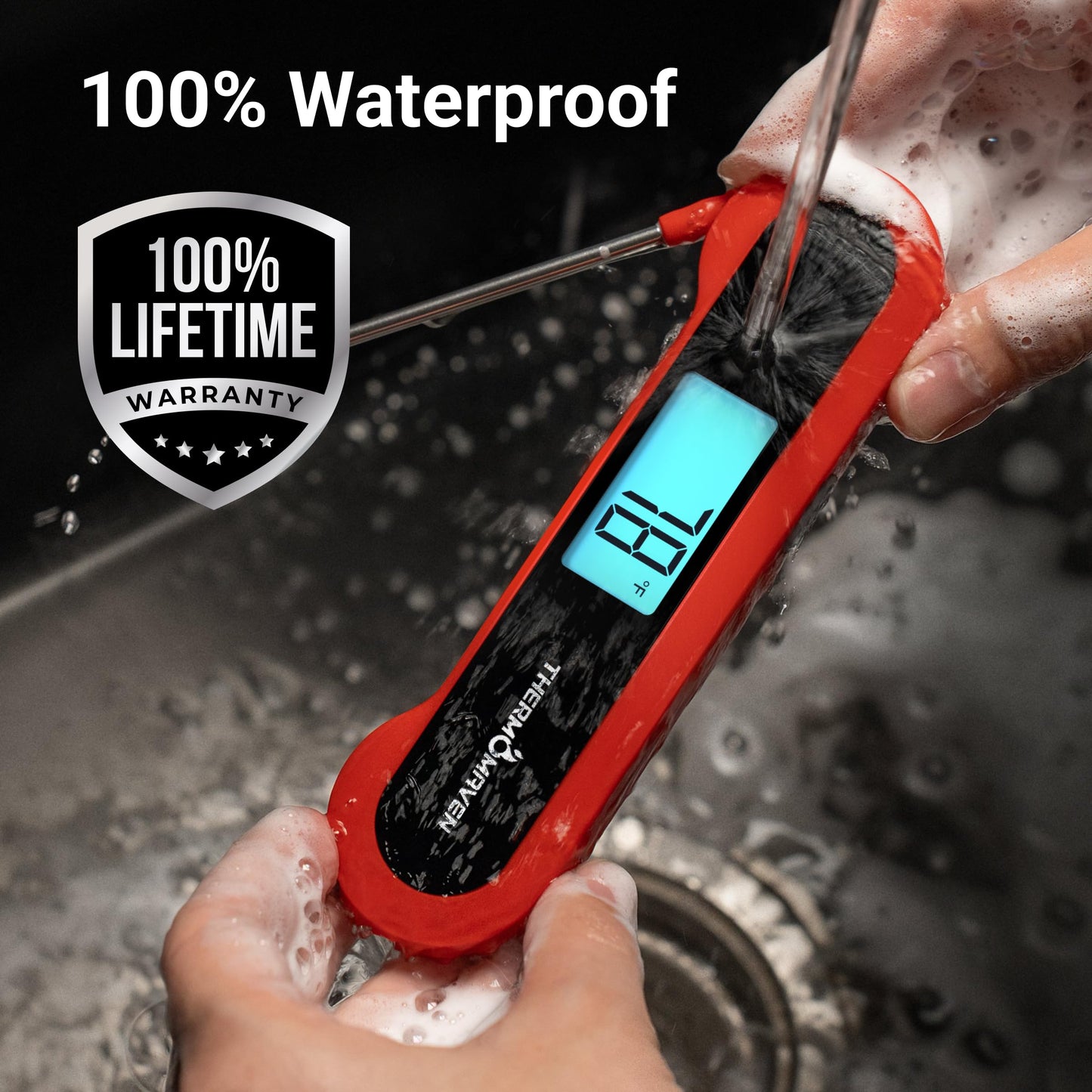 ThermoMaven Professional 0.5 Sec Instant Read Meat Thermometer Digital, NIST Certified ±0.5℉ Accuracy, Auto Rotate Large LCD Display, Waterproof Cooking Thermometer for Baking Grill BBQ Smoker Oven