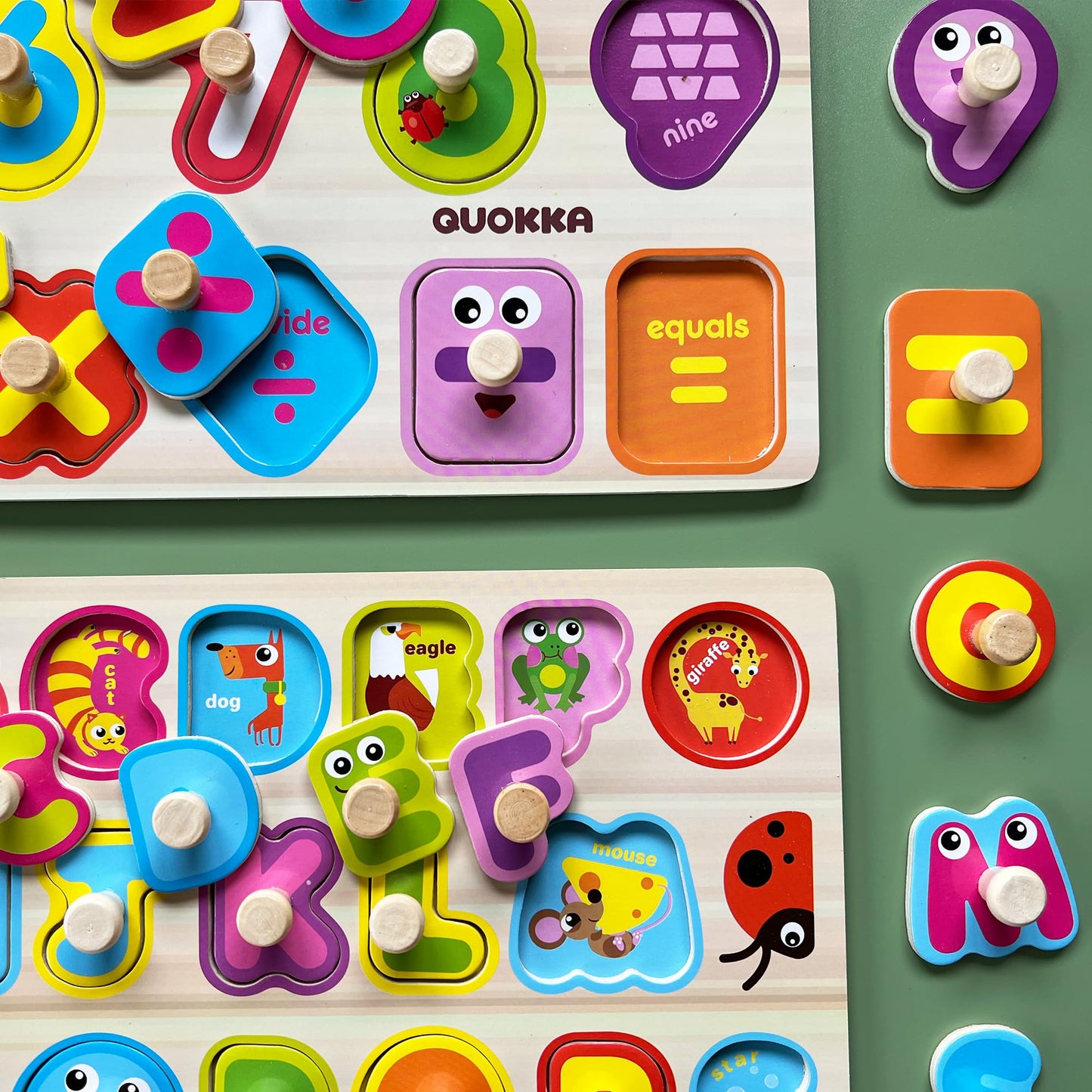 QUOKKA Wooden Puzzles for Toddlers 1-3 - 6 Alphabet Toddler Puzzles 3-5 Years Old - Gift ABC Learning Toys for Boys and Girls - Wood Pegged Games Kids 2-3