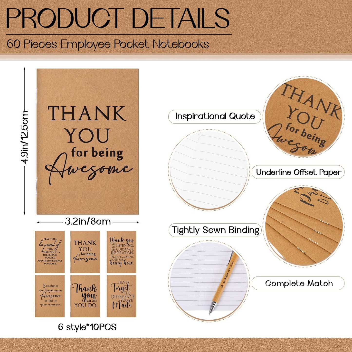 Teling 60 Sets Employee Appreciation Gifts Bulk Thank You Notepads Ballpoint Pens Notebooks Journal Back to School Gifts for Teacher Team Coworker Staff Volunteer