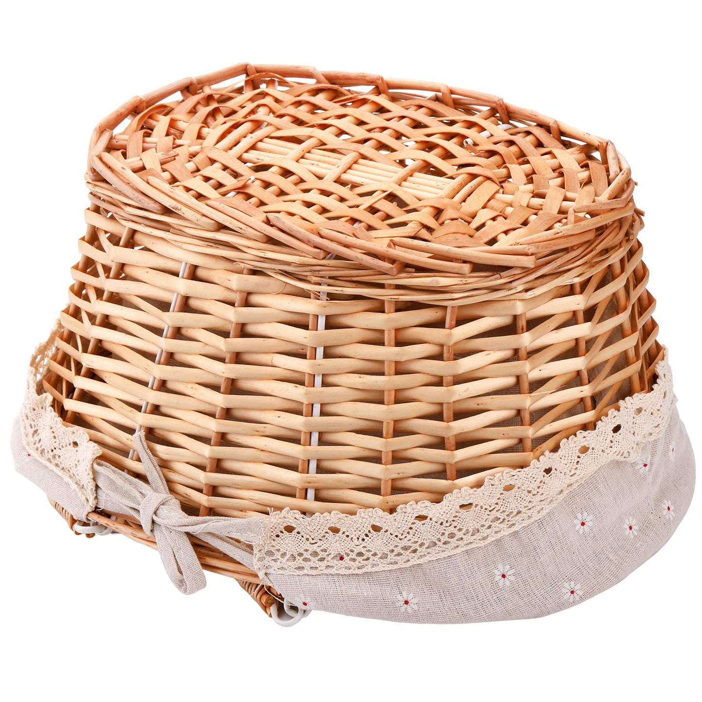 Peohud Wicker Picnic Basket with Handle, Willow Woven Basket with Double Folding Handles and Linen Lining, Large Storage Basket for Easter Egg Gathering, Candy, Gift, Flower Basket for Wedding, Oval