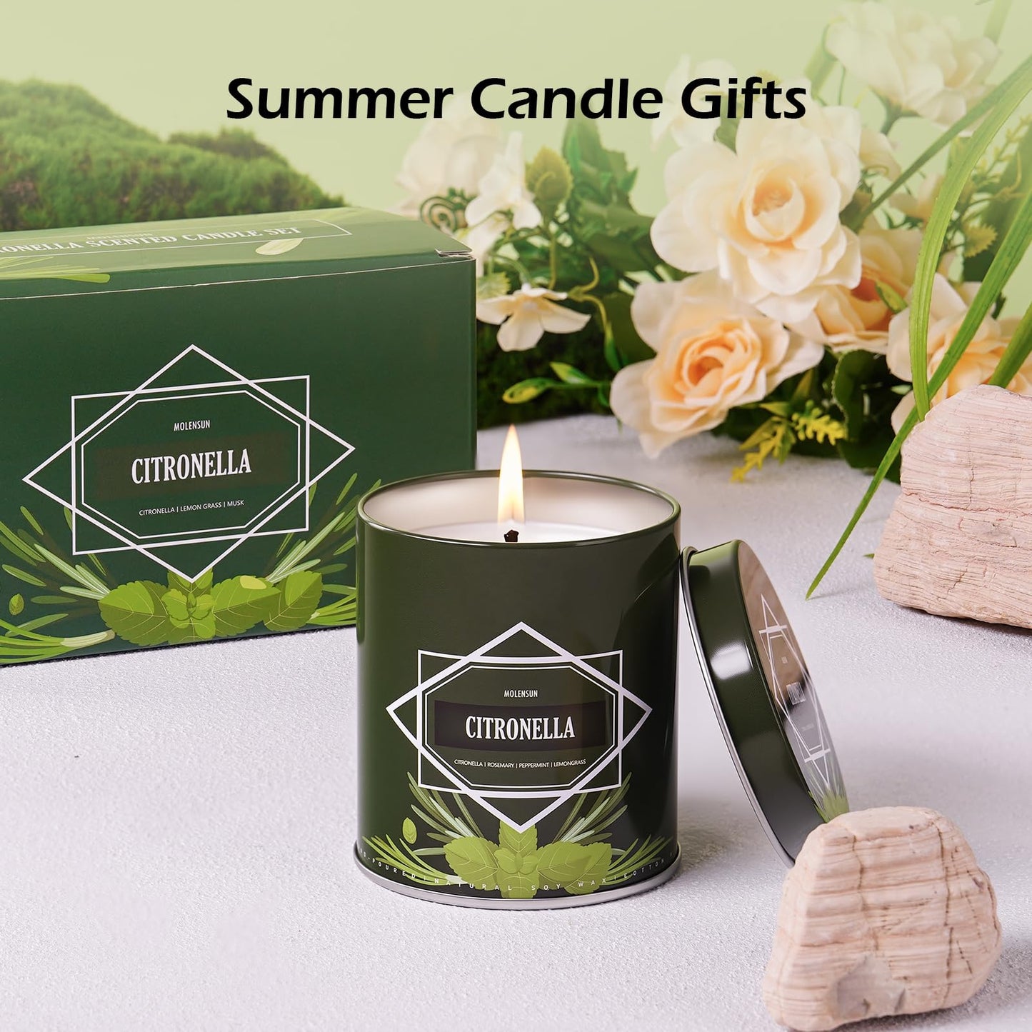 Citronella Candles Outdoor, 4-Pack Citronella Candles for Outside Patio, Camping & Garden, Summer Gifts for Indoor Home Scented, 60-Hour Burn Time, 9 Ounce Each