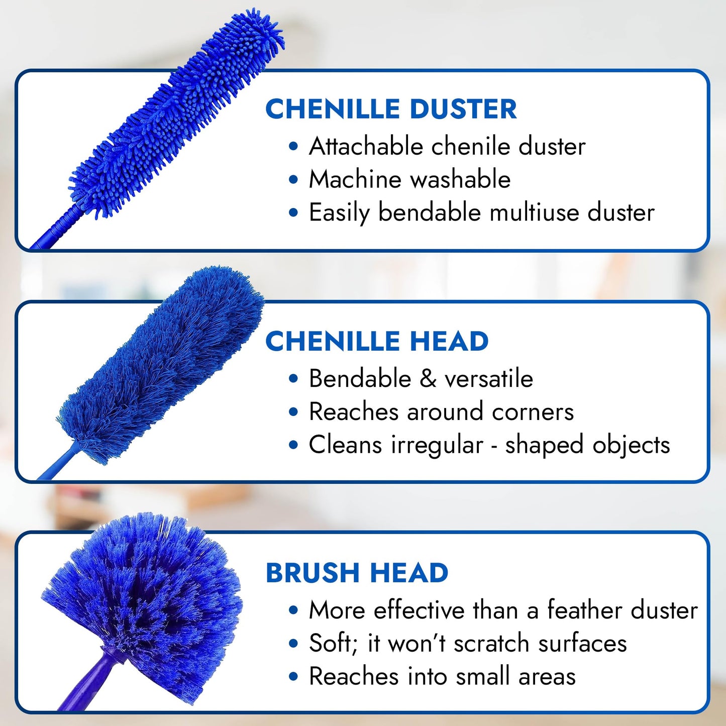 High Ceiling Duster Kit | Webster Cobweb Duster with Extension Pole | Ceiling Fan Duster 13 to 20 Foot Reach Telescope Pole | Lightweight Extendable Feather Like Dusters