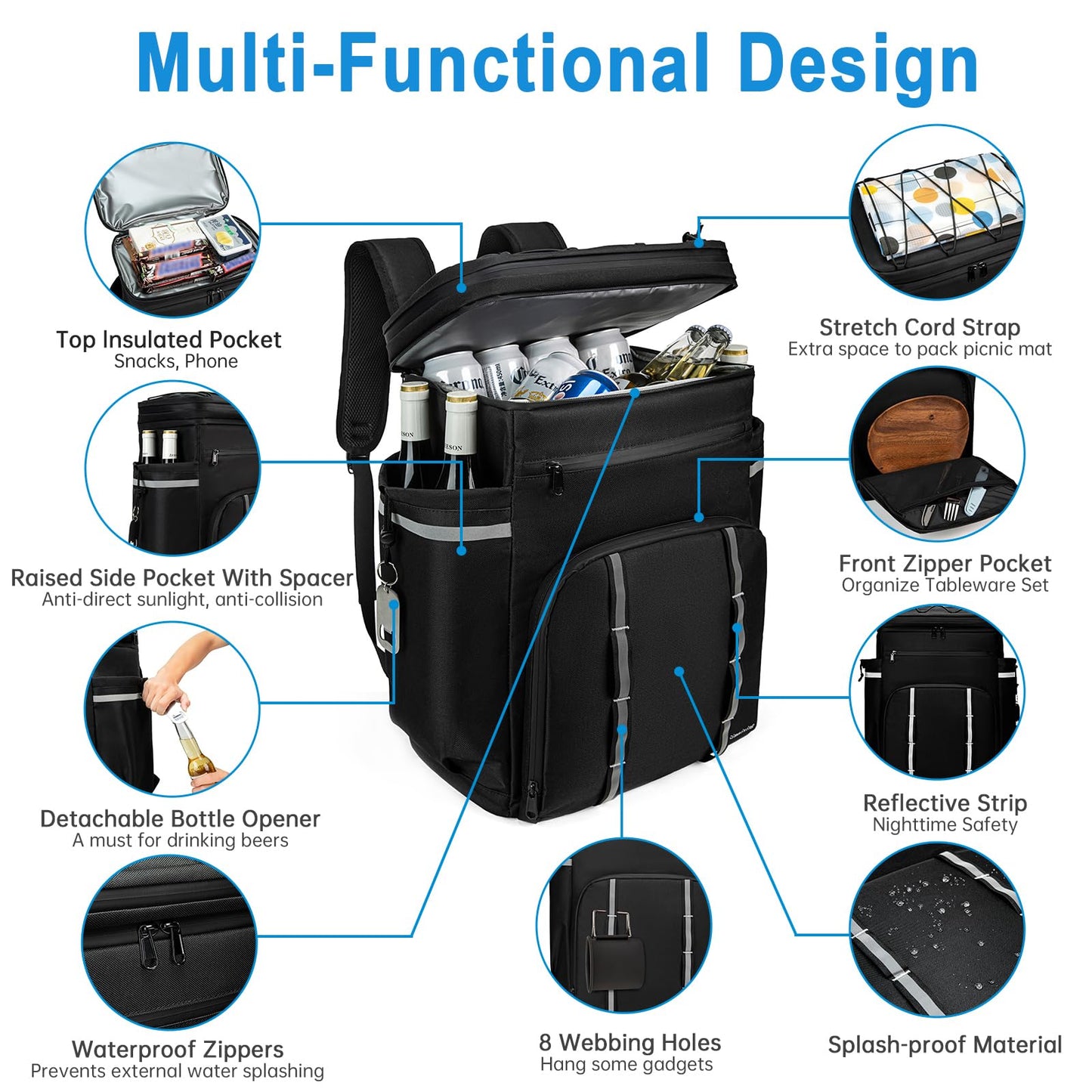 Simaixing Backpack Coolers Insulated Leakproof, 41L Large Capacity, Black, PEVA Material