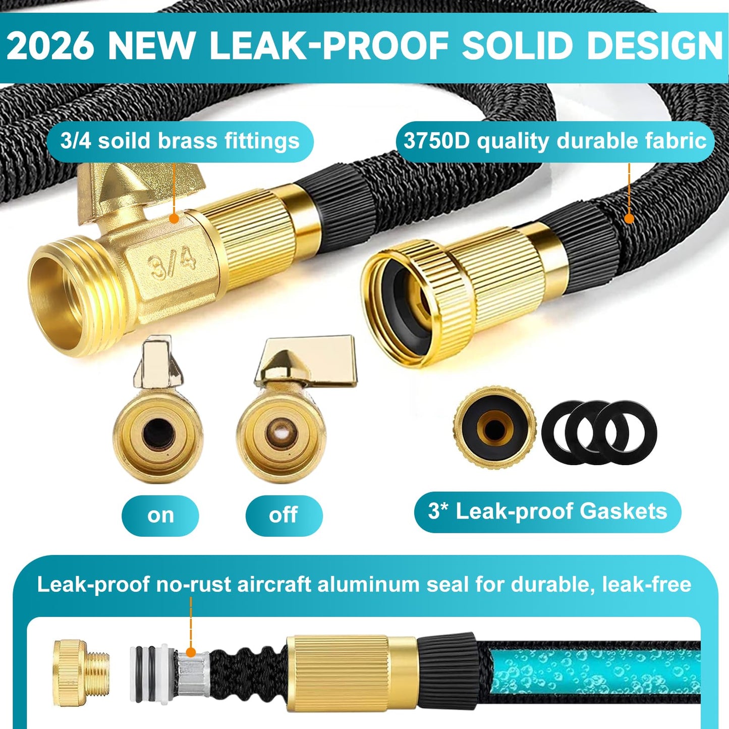 Expandable Garden Hose 100FT, Kink Free Flexible Water Hose with 10 Function Sprayer Nozzle Flexible Outdoor Yard Leak Proof, Lightweight Retractable Hose with Convenient Storage
