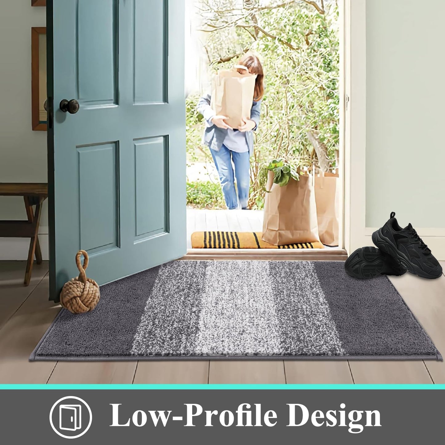 Vaukki Indoor Doormat Entryway Door Rug, Non Slip Absorbent Mud Trapper Mats, Low-Profile Inside Floor Mats, Soft Washable Small Rugs Door Carpet for Entryway (32''x48'',Grey)