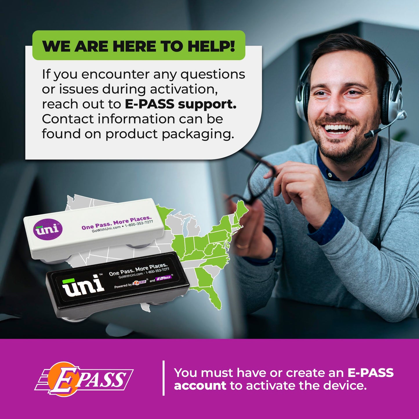 Uni Prepaid Portable Toll Pass by E-PASS – Works in 19 States Including FL, GA, NC, VA, WV, MD, DE, NJ, NY, PA, MA, RI, NH, ME, OH, in, IL, KY, and MN – White