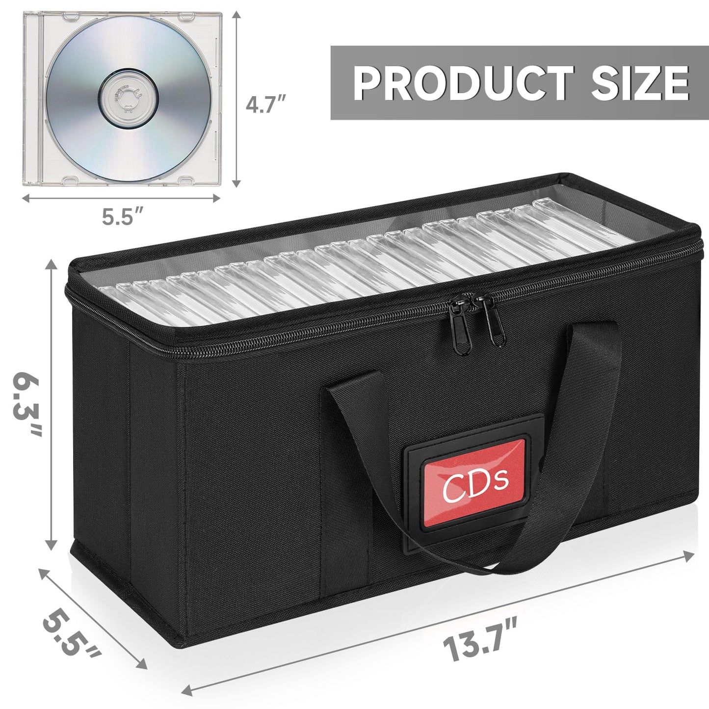 4 Pack CD Storage Boxes, TORIBIO CD Case Holder Organizer with Clear PVC Lid and Index Labels- 13.4"x 6.3"x 5.5" CDs Storage Holder Bags, Each Hold up to 31 CDs Jewel Cases or 170 Discs