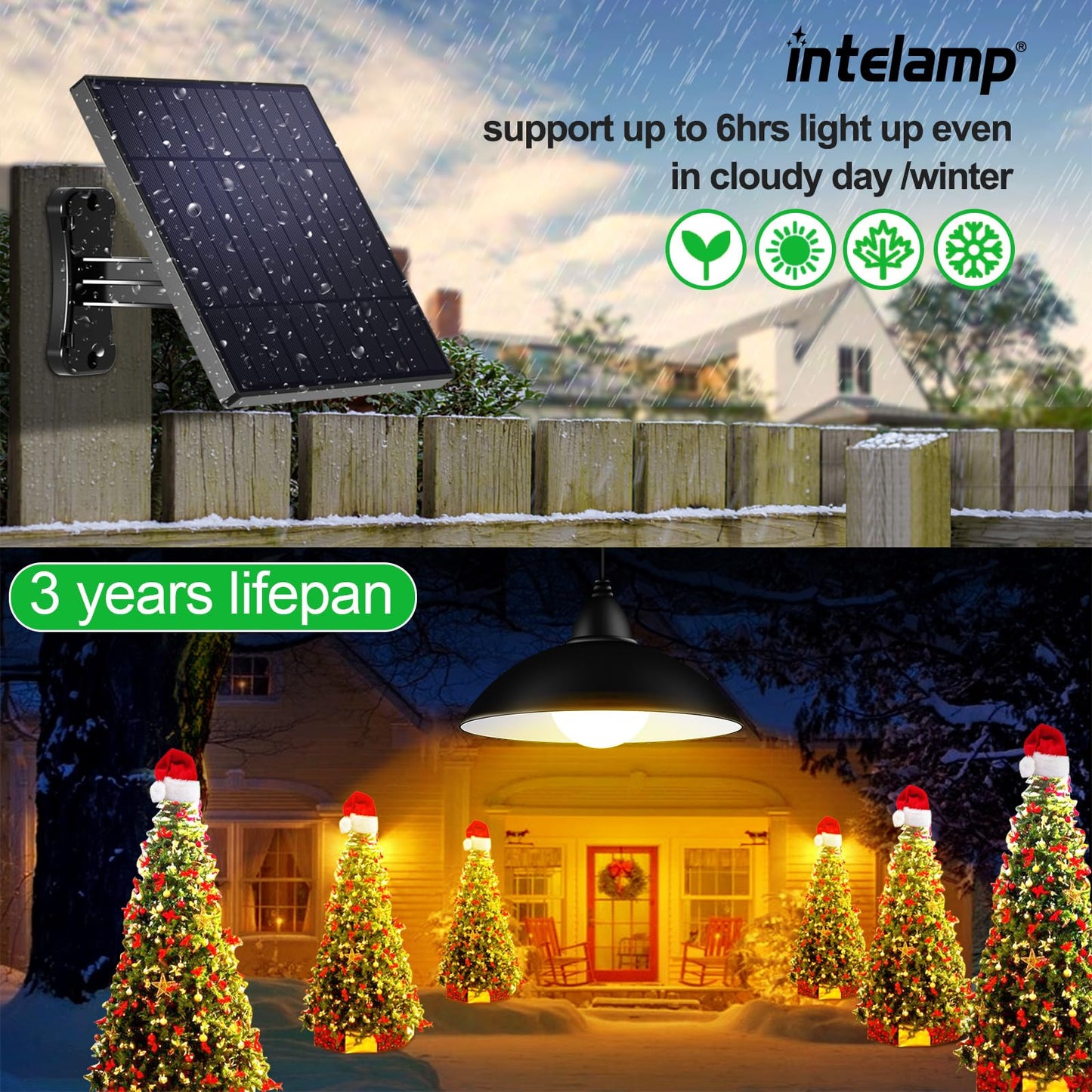 intelamp Solar Pendant Lights, Solar Shed Lights by Remote Control Solar Powered Indoor & Outdoor Lights Hanging Lights，Solar Powered Gazebo Lights Outdoor，for Storage Room Home Yard Porch Balcony