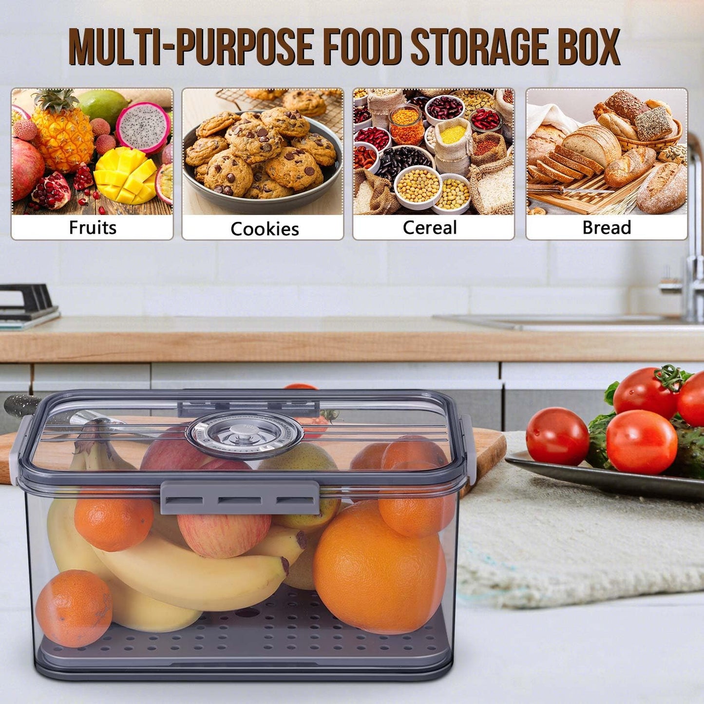 Gifhomfix Bread Box Bread Boxes for Kitchen Counter Airtight, Time Recording Bread Storage Container with Lid, Bread Keeper for Homemade Bread, Toast, Bagel, Donut and Cookies, LARGE
