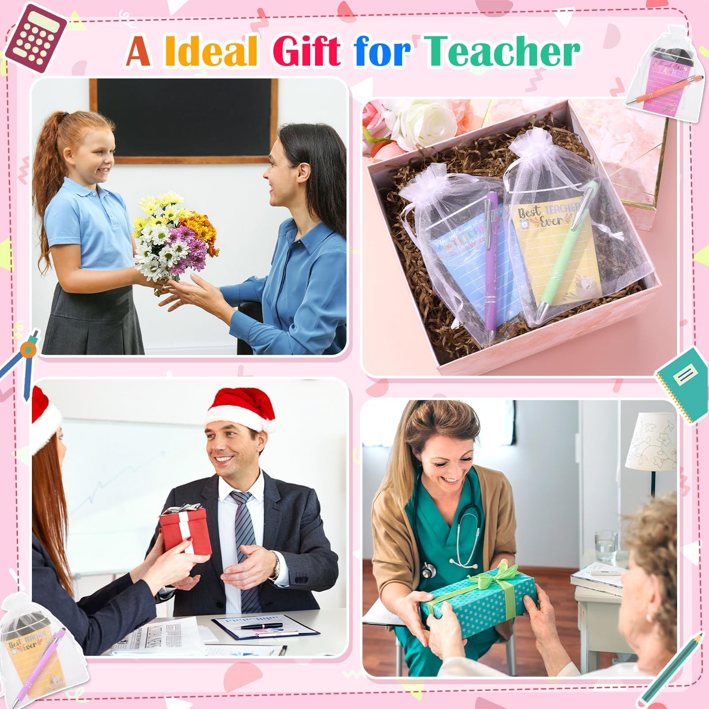 72 Pcs Teacher Appreciation Gifts Bulk Include 24 Coffee Cup Notepads Sticky Notes+ 24 Ballpoint Pens + 24 Drawstring Gift Bags, Best Teachers Gift Thank You Gift for Teachers Office Staff