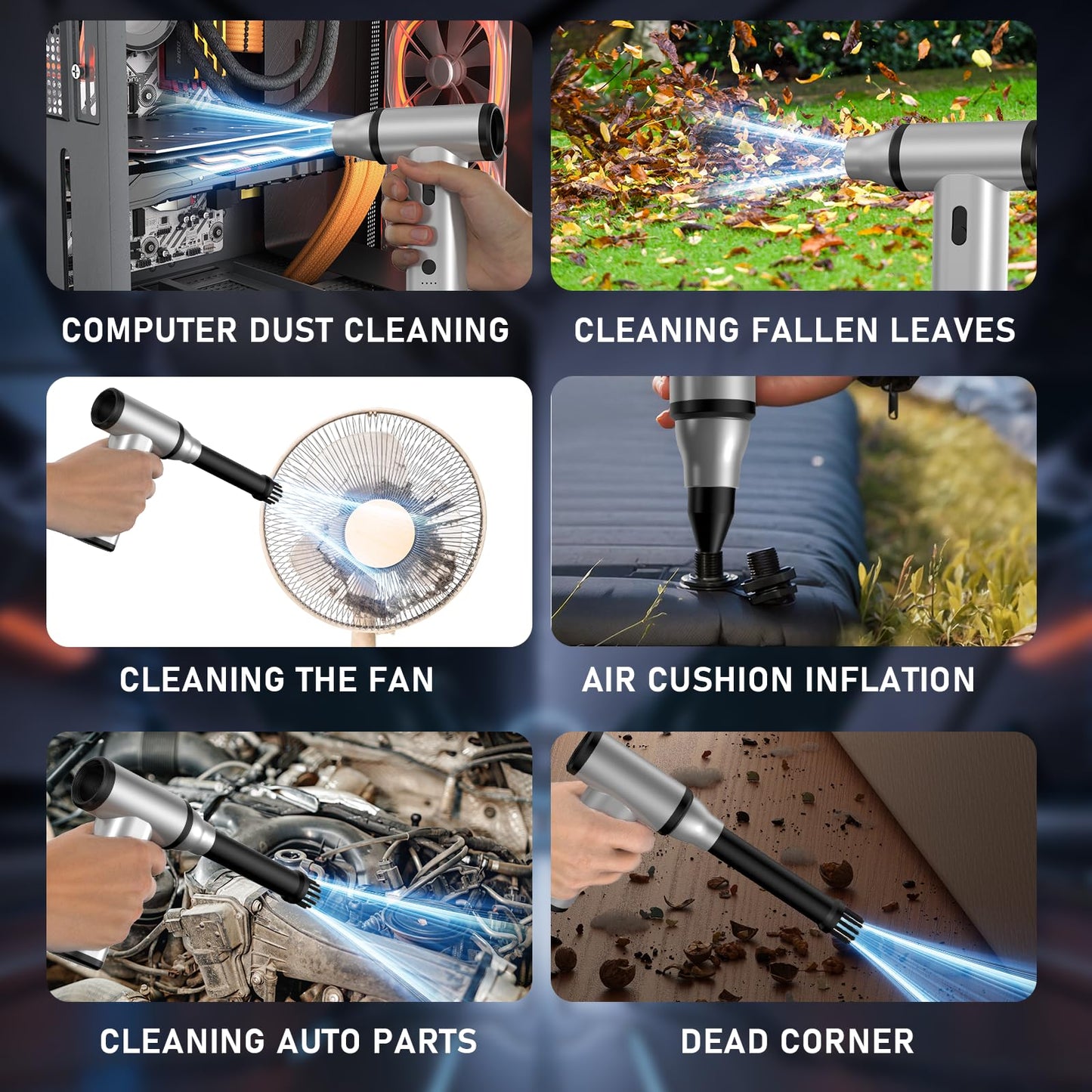 Compressed Air Duster, 300000RPM Air Duster Electric Cleaner for PC Deep Cleaning, Keyboard, Cordless Air Blaster, Replace Compressed Air Can-No Canned Air Duster