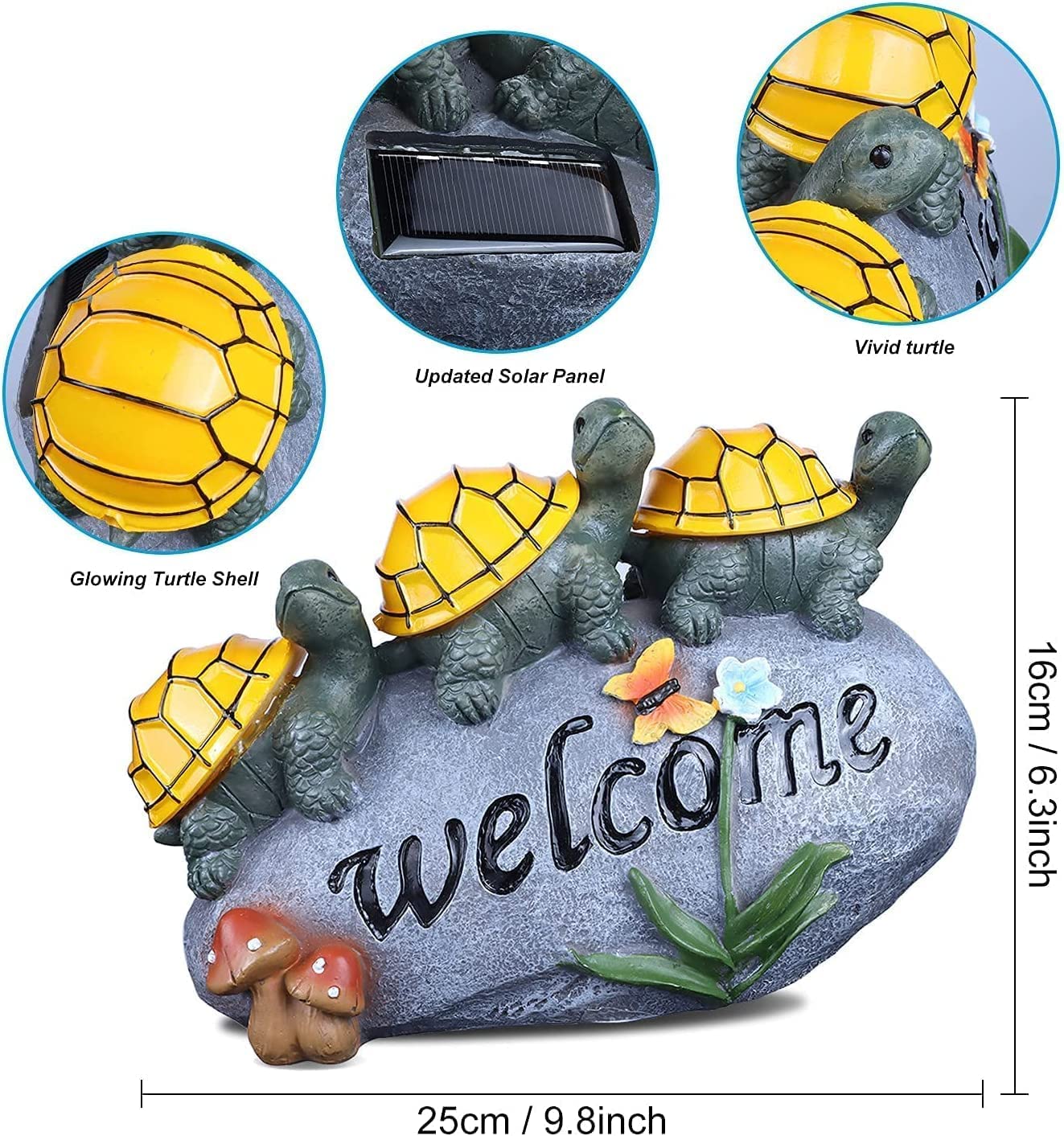 Solar Garden Statue Outdoor Waterproof Turtle Decor Light, 3 Turtles on a Rock Solar Outdoor Figurine Lights with Welcome Sign, Lawn Ornaments for Patio Yard Pathway Walkway