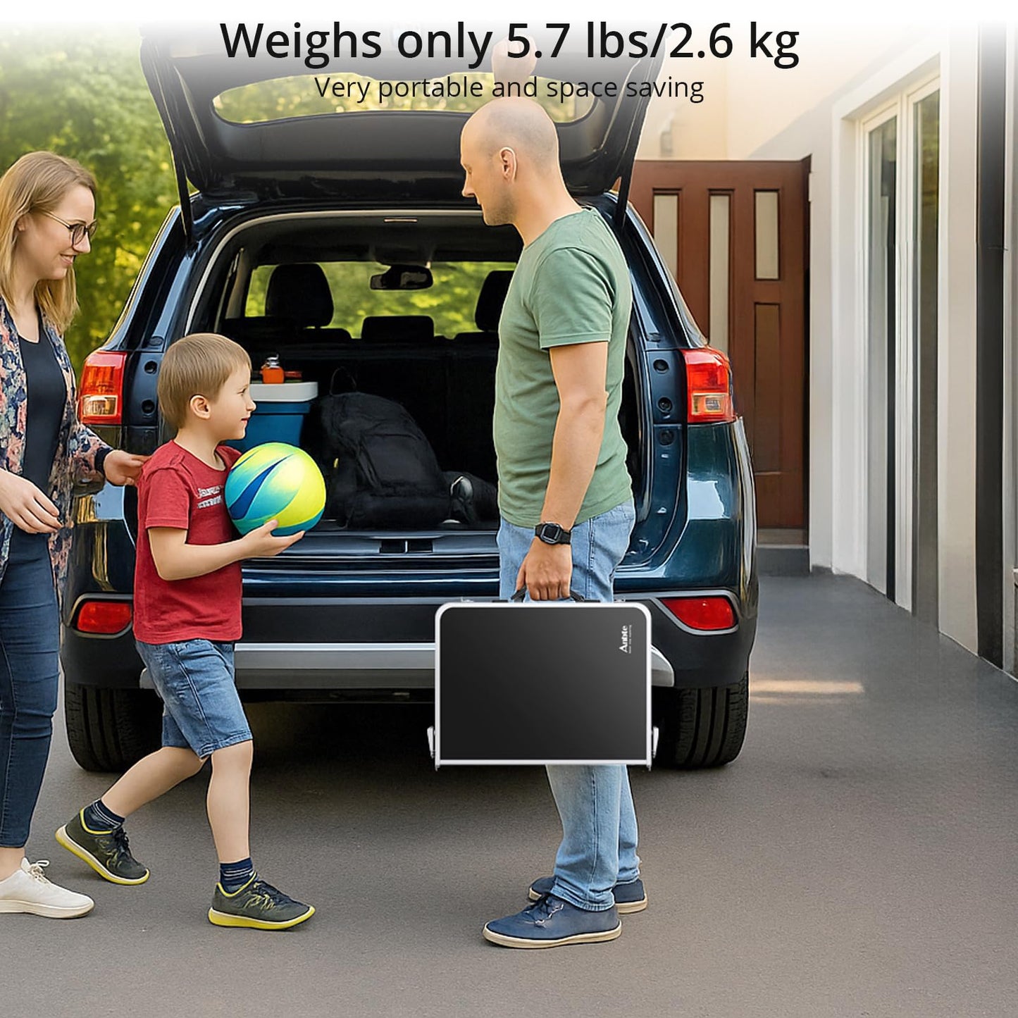 Anbte Folding Camping Table with Storage Net, 3 Adjustable Heights Aluminum Outdoor Tables, Lightweight, Waterproof, for Outdoor Indoor Picnic Beach Kitchen Picnic Backyard, 24" x 16", Black