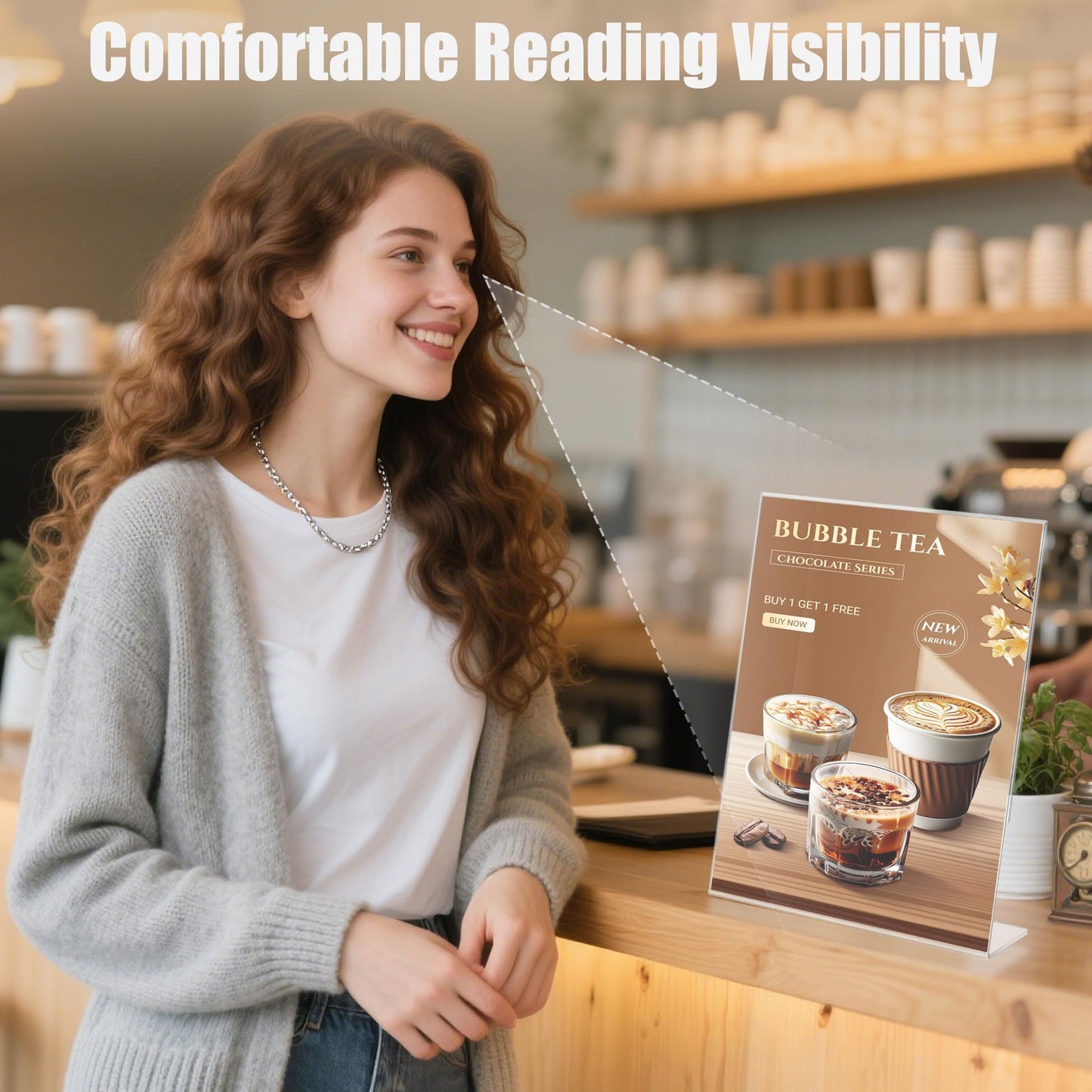 Acrylic Slanted Sign Holder 8.5 x 11 Vertical Clear Signs Display Stand Slanted Back Plastic Flyer Holder Stand for Restaurant Office School Store and Home(L Shape 6 Pack)