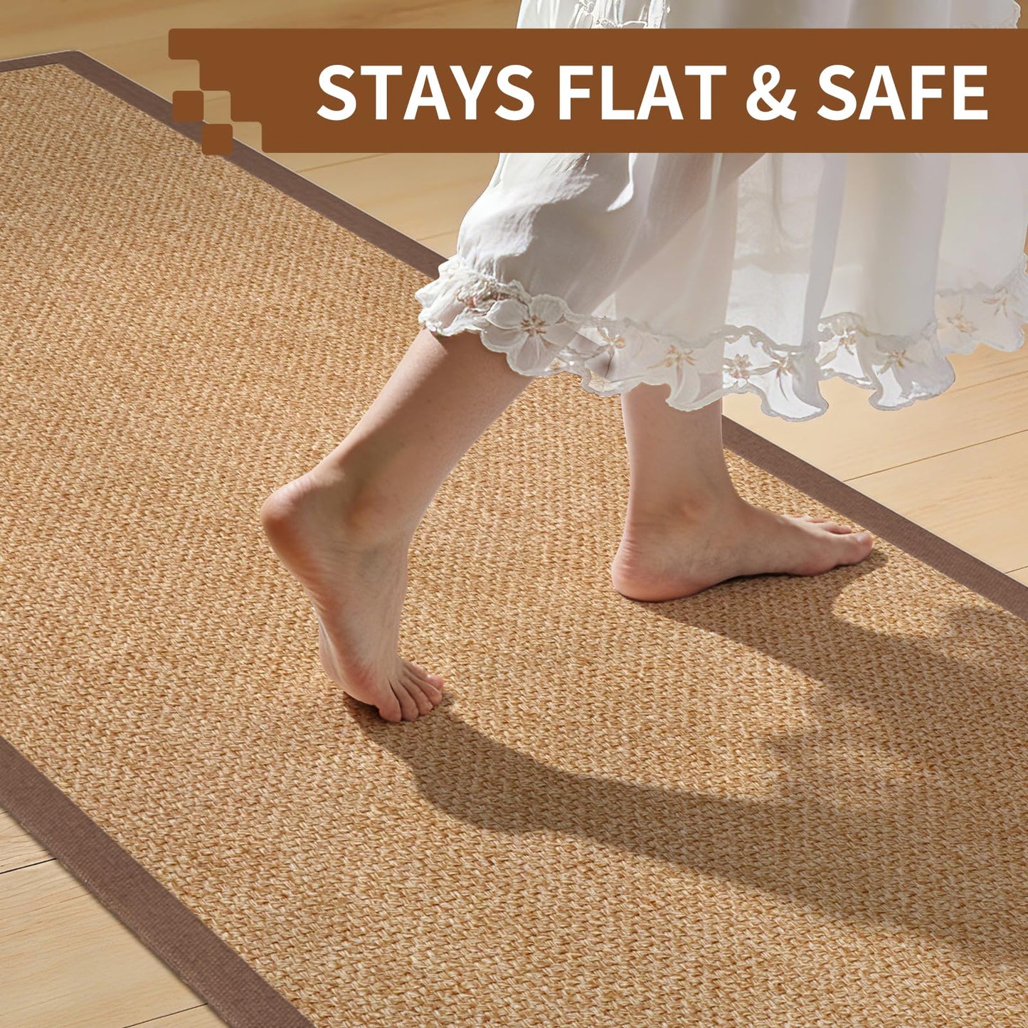 YDKGL Washable Hallway Runner Rug 2x5 Jute Like Kitchen Runner Mat Rugs Non Slip, Woven Soft Entryway Farmhouse Runner Boho Floor Carpet for Indoor Laundry Hall Backdoor Bedroom Living Room, Brown