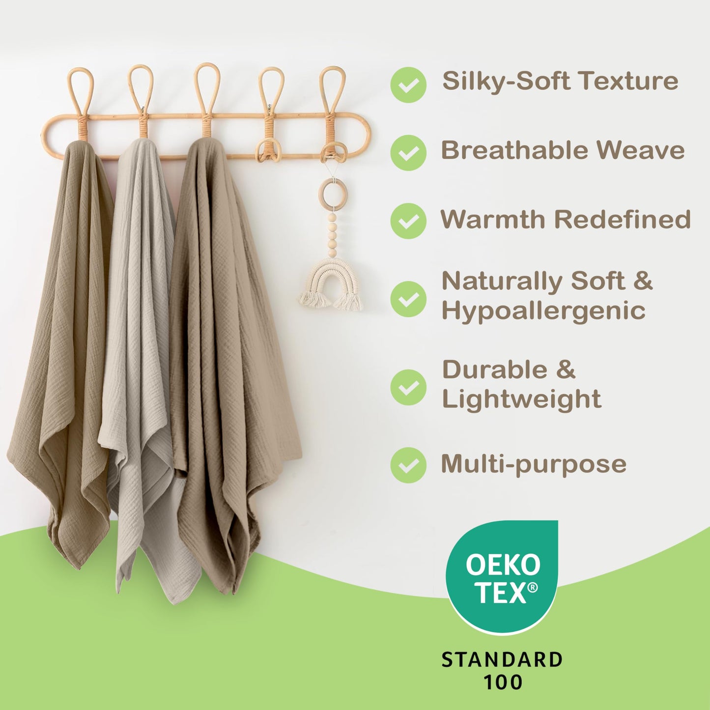 Infancie 100% Organic Cotton Baby Muslin Blanket 120 X 120 CM Baby Blankets Pack of 2 Soft Breathable Lightweight Gentle On Baby Skin Large Receiving Blanket for Newborns and Infants Daily Use
