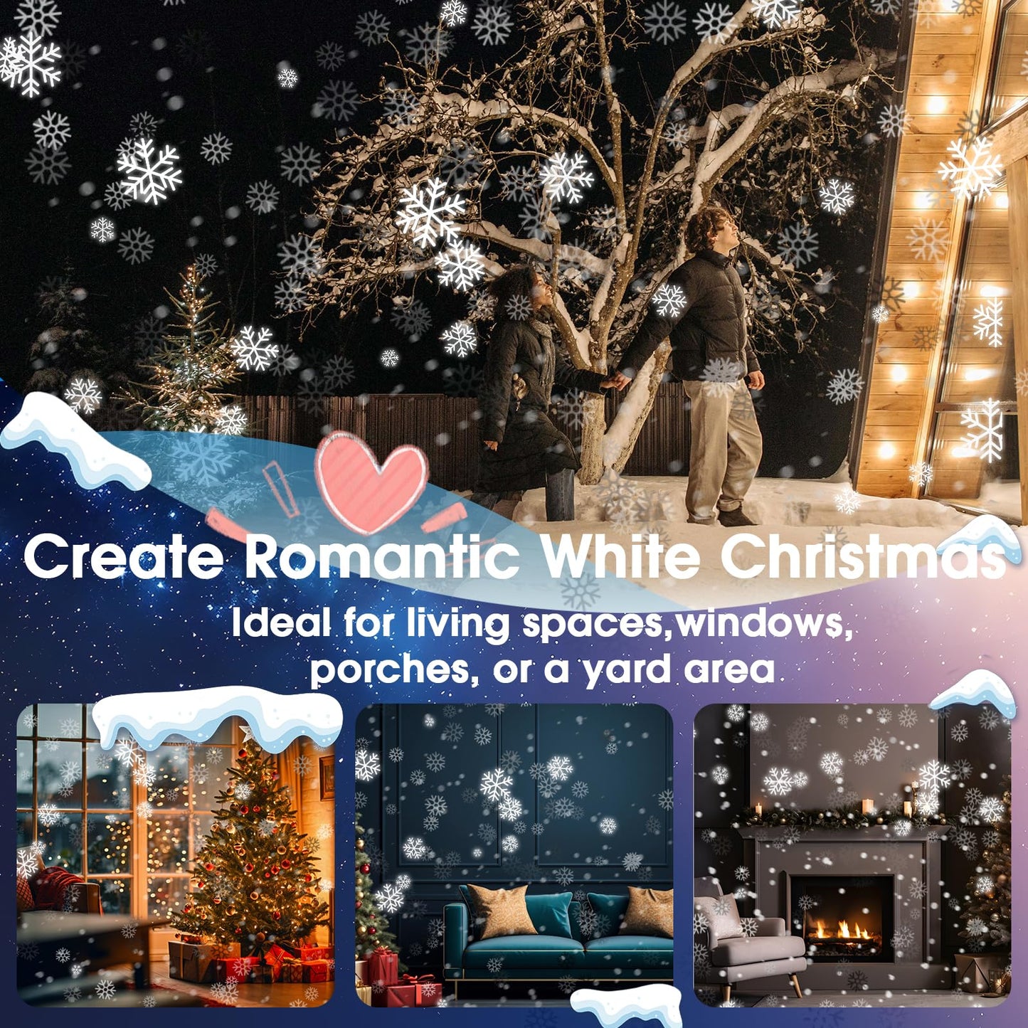 Christmas Snowflake Projector Lights Outdoor, Upgraded Owl Shape Snowfall Lights Projector with Remote, IP65 Waterproof Landscape Light for Xmas Holiday Wedding Indoor Garden Patio Party (Black)