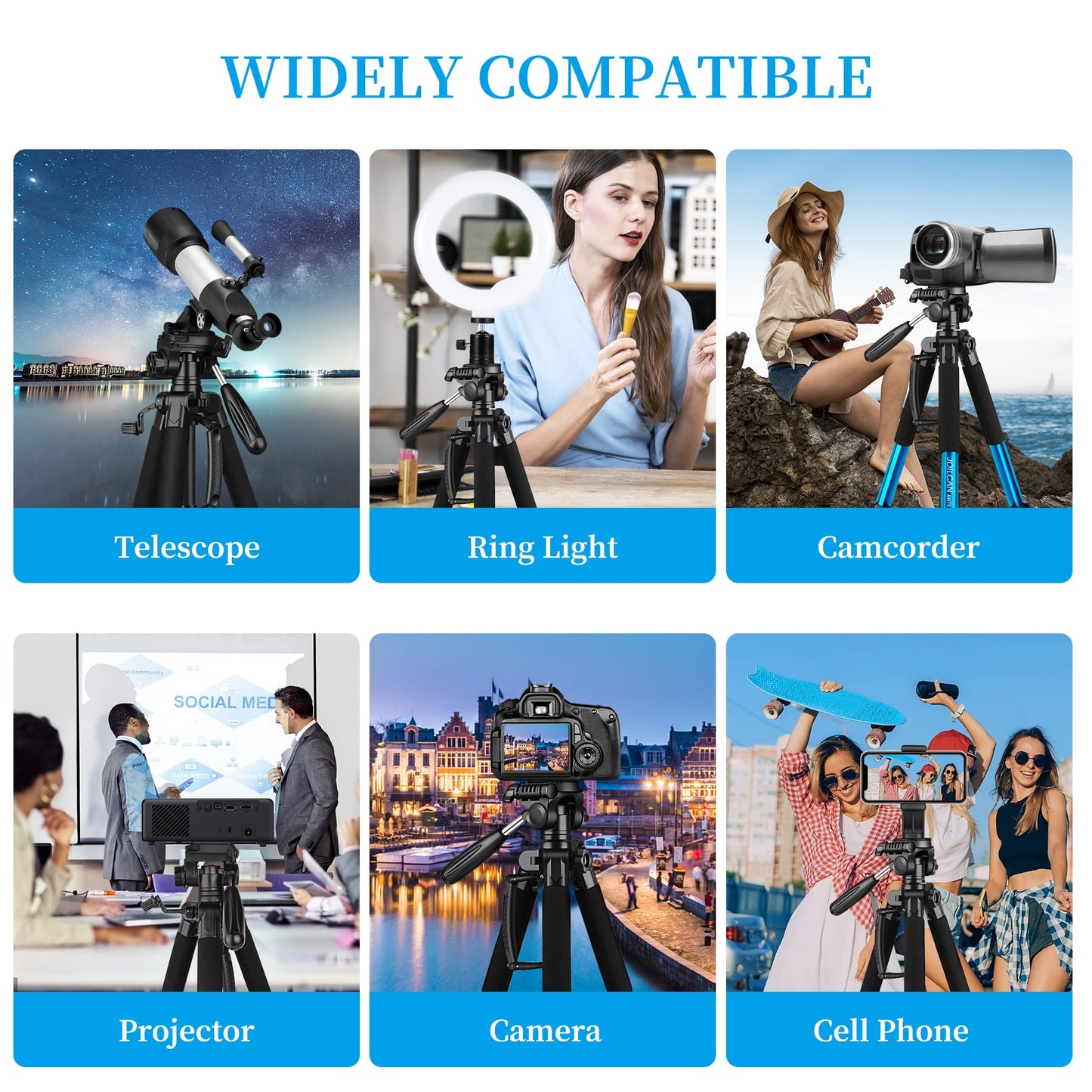 74" Tripod for Camera Cell Phone Video Photography, Heavy Duty Tall Camera Stand, Professional Travel DSLR Tripods Compatible with Canon Nikon iPhone, Max Load 15 LB
