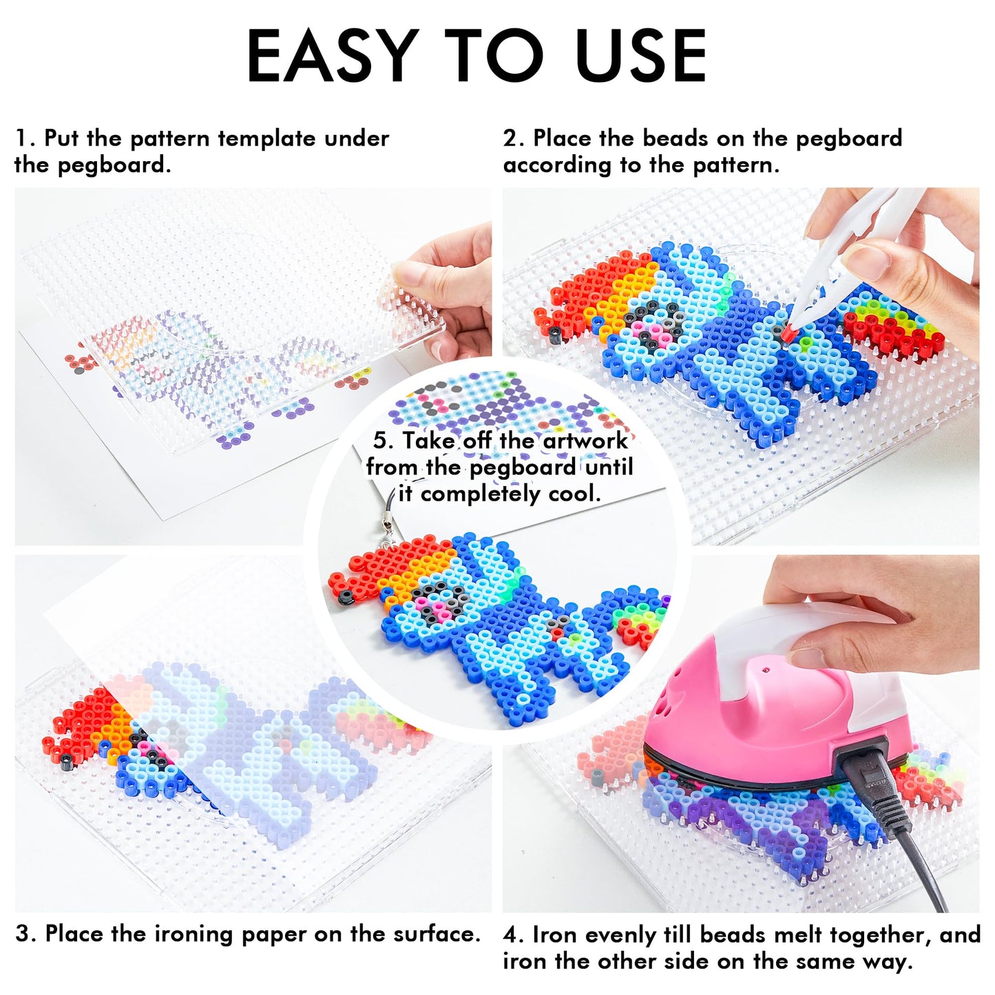 Fuse Beads, 21,000 pcs Fuse Beads Kit 22 Colors 5MM for Kids, Including 8 Ironing Paper,48 Patterns, 4 Pegboards, Tweezers, Beads Compatible Kit by INSCRAFT