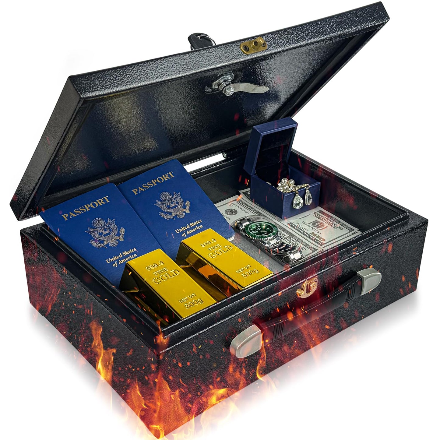 KABISAFE Fireproof Safe with Key Lock, Portable Safe Box Lock Box for Home, Fireproof Safe Box for A4 Documents, Jewelry, Passport, Cash, 14.45 x 10 x 4.84 Inch, Black