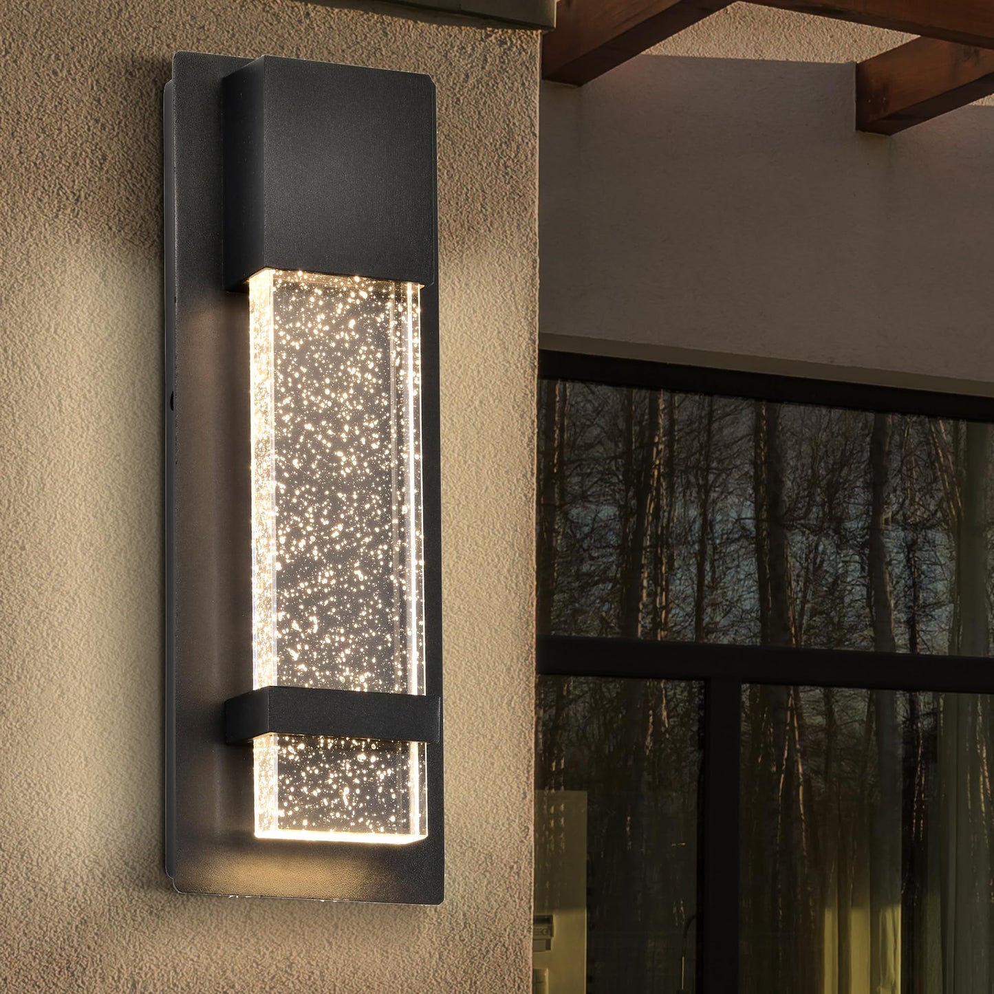 Modern Outdoor Wall Sconce,3000K Warm Light, Black Waterproof Aluminum Exterior Wall Lantern with Crystal Bubble Glass, Hardwired Outdoor Wall Light for Porch, Patio,Entryway, Garden