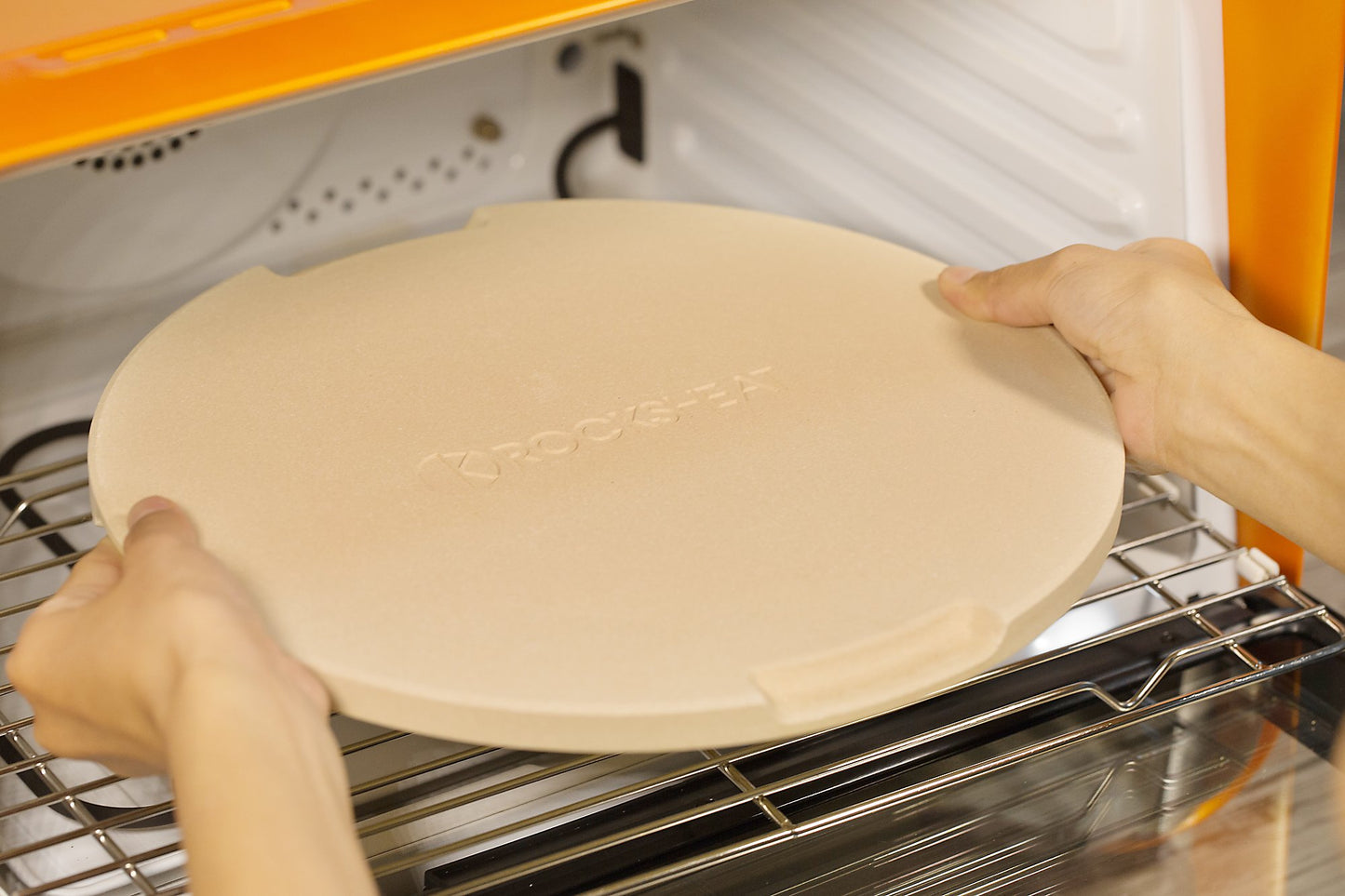 ROCKSHEAT Pizza Stone Made of Cordierite for Pizza & Bread Baking Grilling. Perfect for Oven or Grill. Innovative Unique Double - Faced Built - in 4 Handles Design (Round 12.6"x0.6")