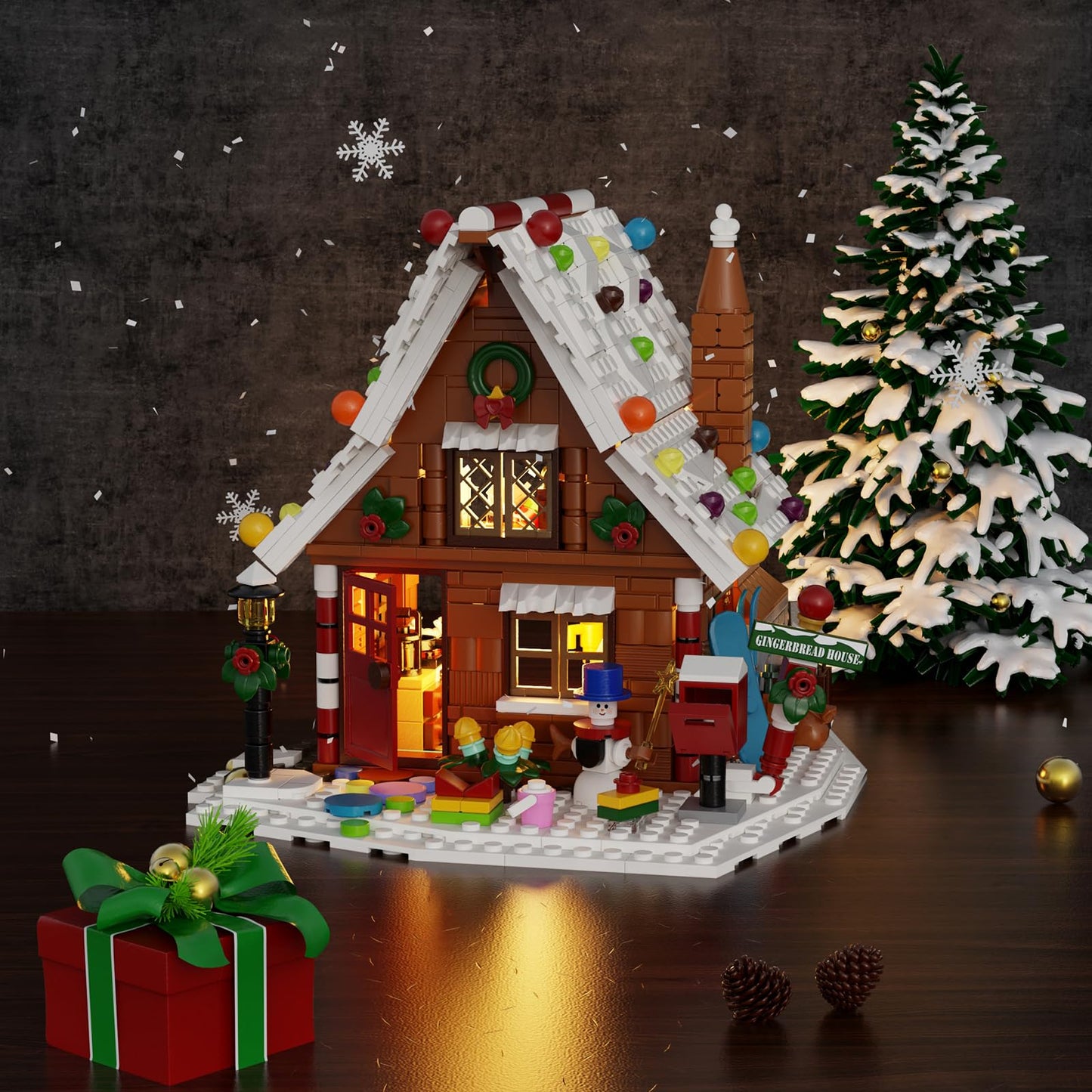 Christmas Gingerbread House Building Kit with LED Lights,Christmas Village House Blocks Set,Compatible with Lego,Xmas Decorative Gifts for Girls and Boys,Kids and Adults