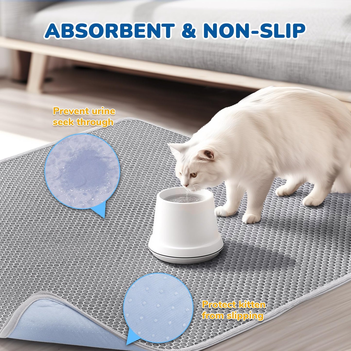 BurgeonNest Cat Litter Mat 119x89cm, Upgraded Felt & Fabric Material Tapis Litiere Chat for Fewer Creases, Urine-Proof Machine Washable Double Layer Hold 3-4 Litter Boxes, Non-Slip, Soft on Paws, Grey
