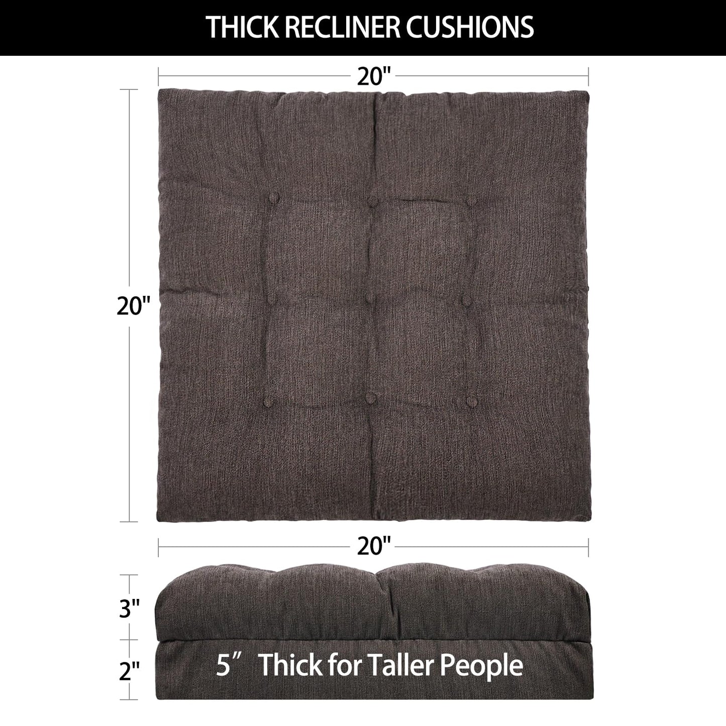 HAVARGO Recliner Cushions for Elderly, 20x20x5 Inch Thick Chair Cushion Patent Design Soft Tufted Dual Layer Booster Seat Recliner Risers Taupe 1P