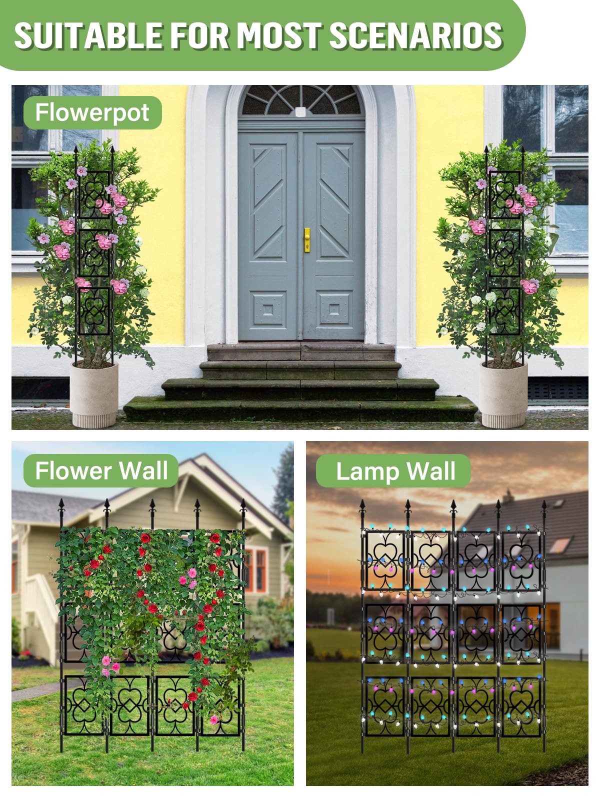 4 Sets Garden Trellis for Climbing Plants, Kalolary 5.5FT Plastic Love Screen Plant Trellis Frame for Potted Plants Rustproof Thicken Cucumber Trellis Stand for Vines Flowers Vegetable Indoor Outdoor